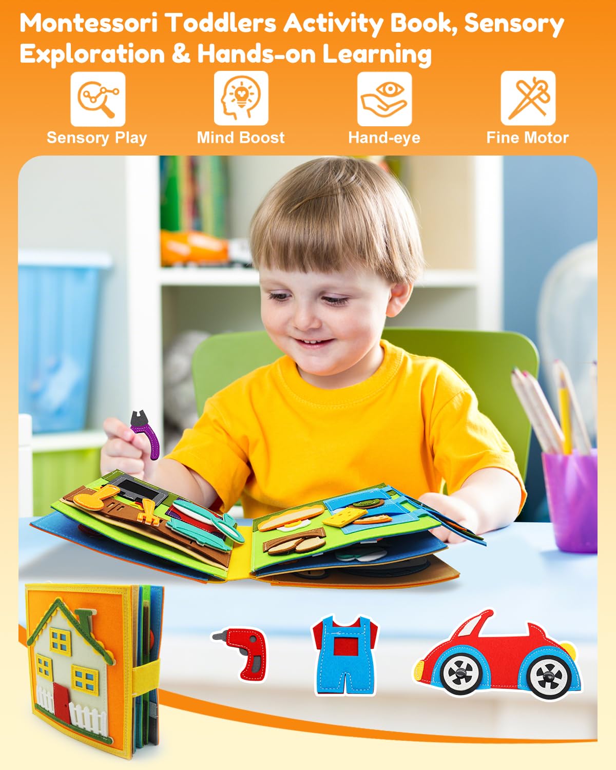 Kikiyaki Busy Book for Toddlers 1-3 — Montessori Quiet Book & Travel Toy
