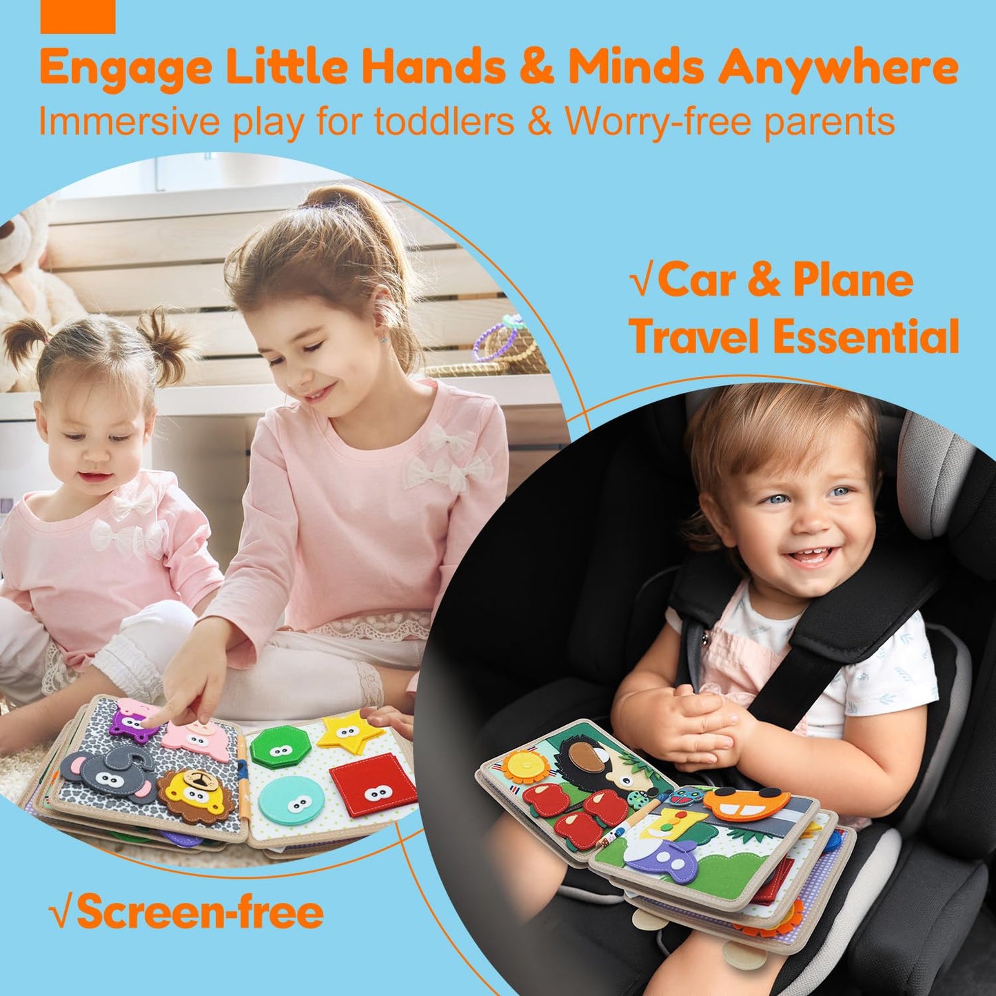 Kikiyaki Busy Book for Toddlers 1-3 | Montessori Felt Activity Toy