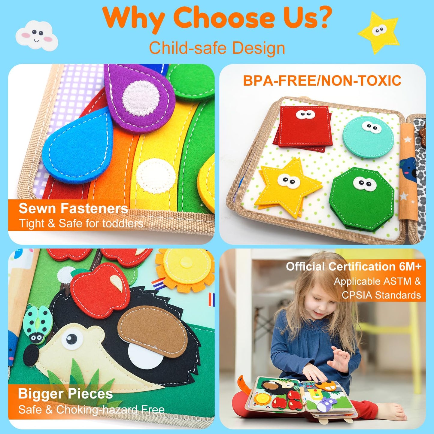 Kikiyaki Busy Book for Toddlers 1-3 | Montessori Felt Activity Toy