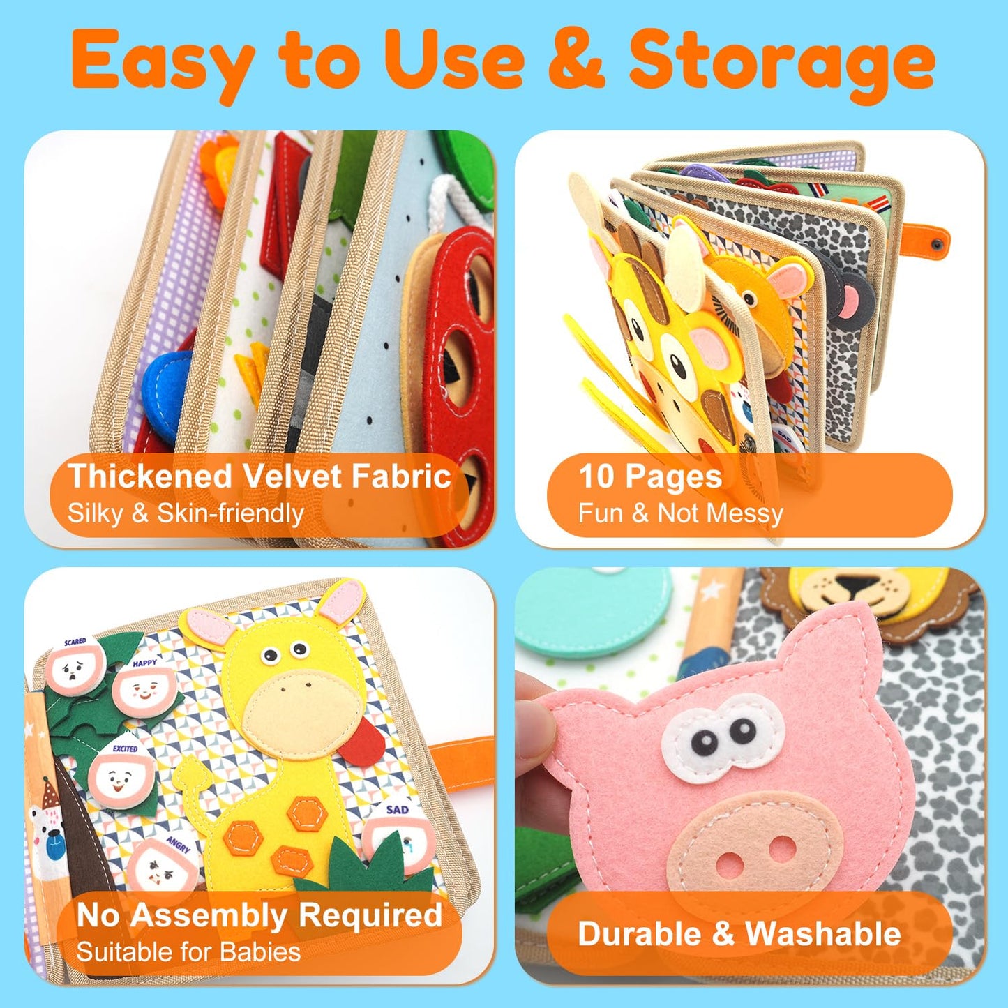 Kikiyaki Busy Book for Toddlers 1-3 | Montessori Felt Activity Toy