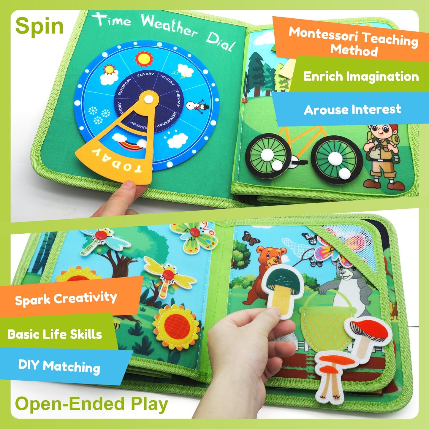 Kikiyaki Busy Book for Toddlers 1-3 – Forest Story Montessori Busy Board | Travel & Quiet Activity Toy