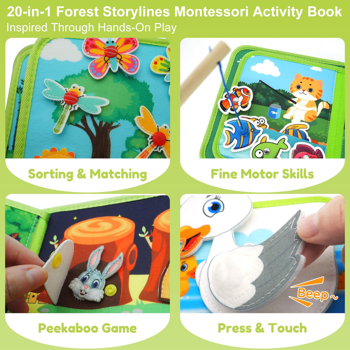 Kikiyaki Busy Book for Toddlers 1-3 – Forest Story Montessori Busy Board | Travel & Quiet Activity Toy