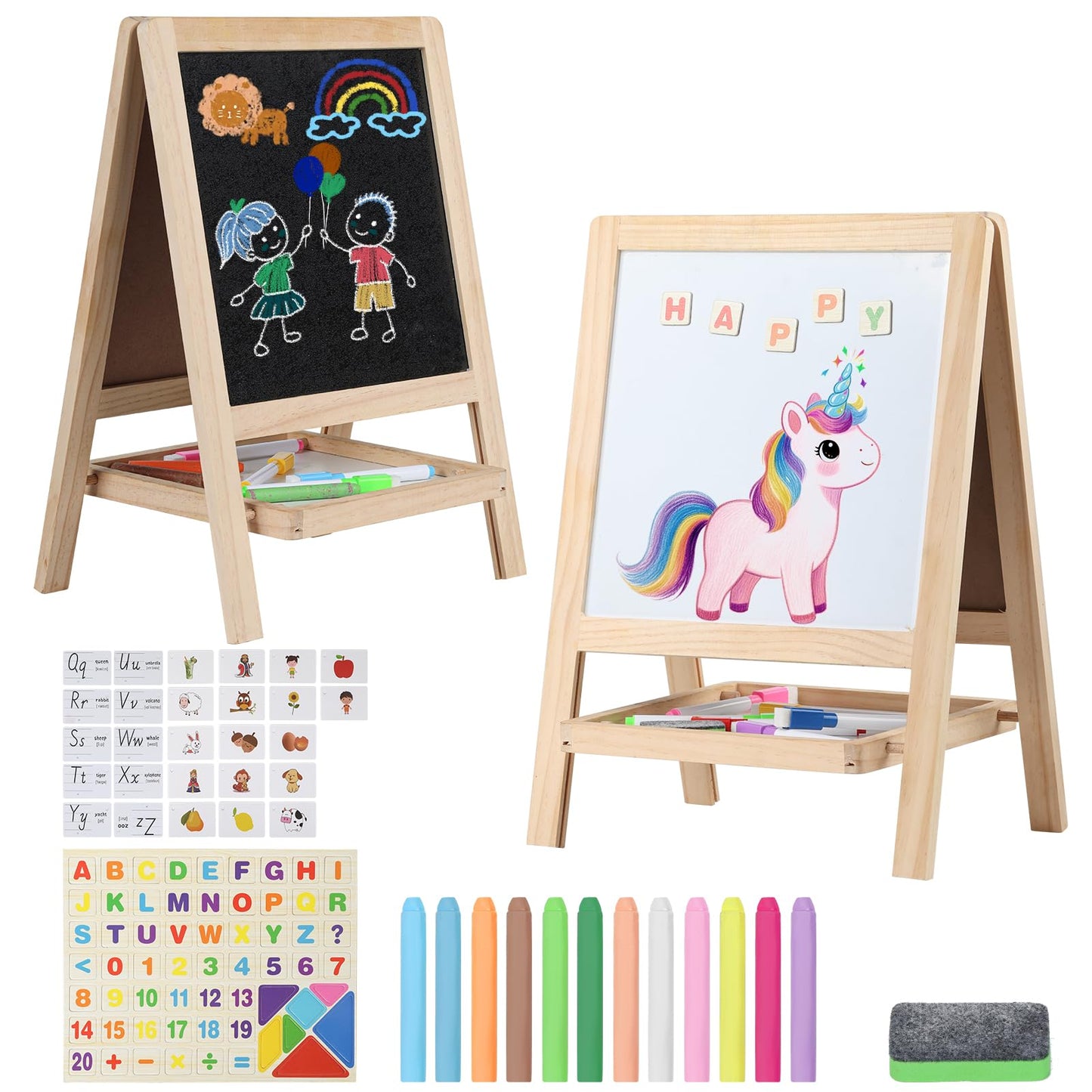 Kileubuto 4-in-1 Tabletop Art Easel for Kids | Chalkboard & Whiteboard
