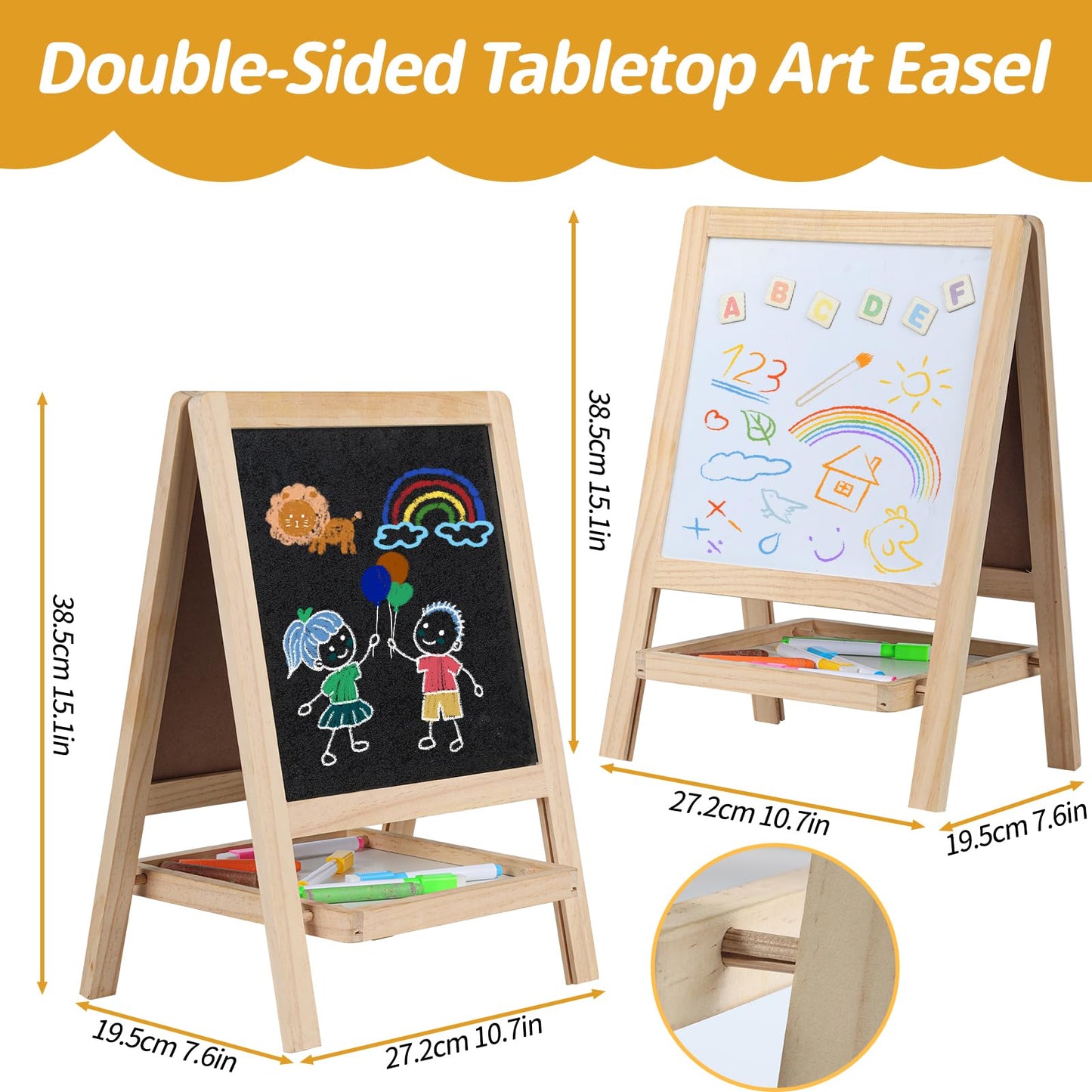 Kileubuto 4-in-1 Tabletop Art Easel for Kids | Chalkboard & Whiteboard