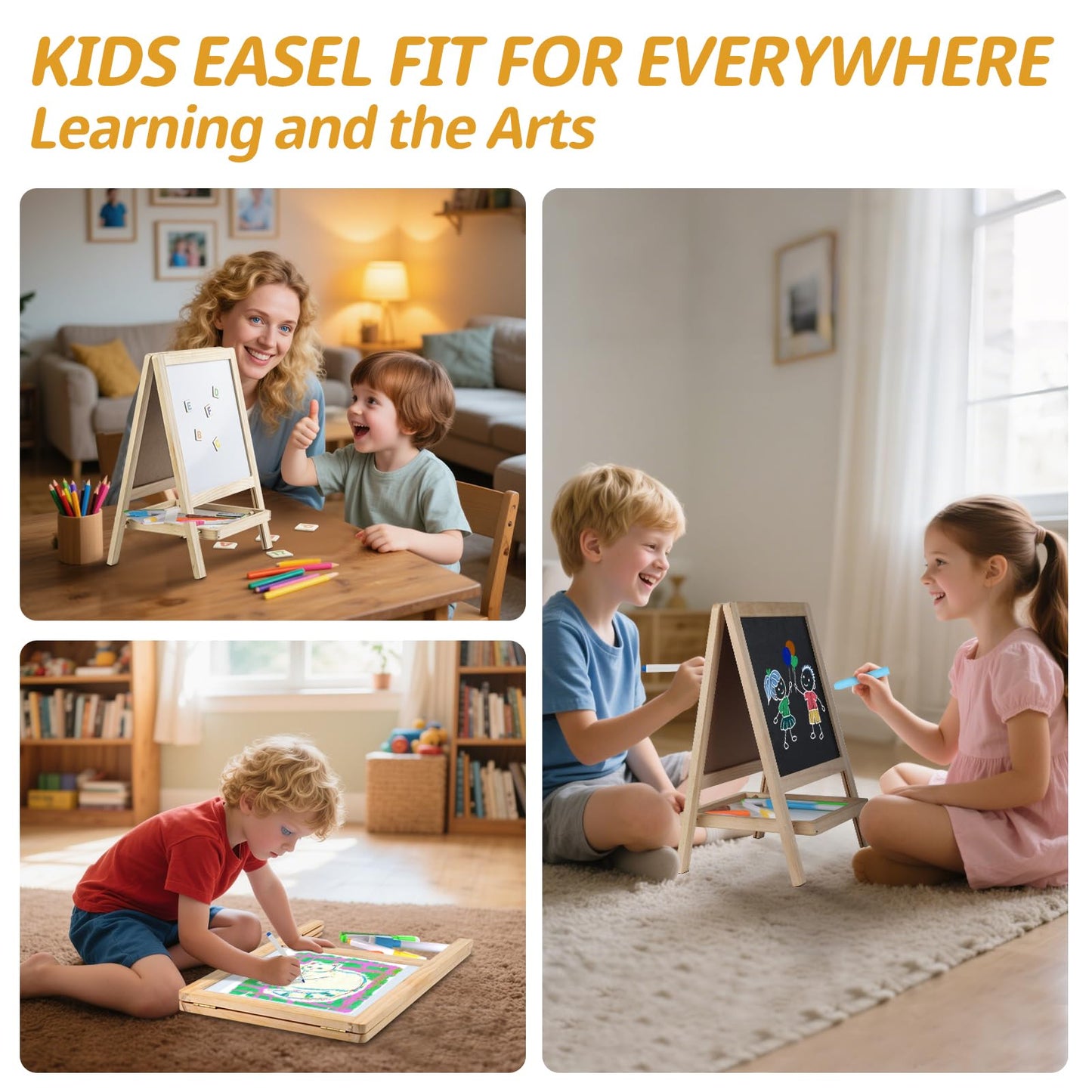 Kileubuto 4-in-1 Tabletop Art Easel for Kids | Chalkboard & Whiteboard