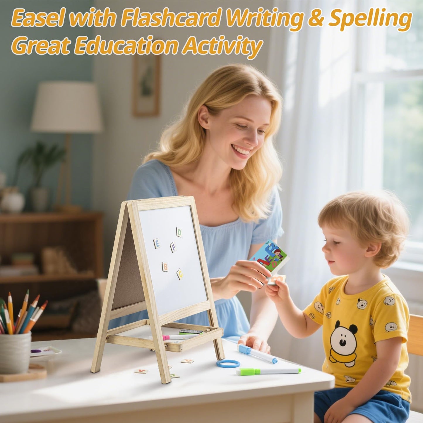 Kileubuto 4-in-1 Tabletop Art Easel for Kids | Chalkboard & Whiteboard