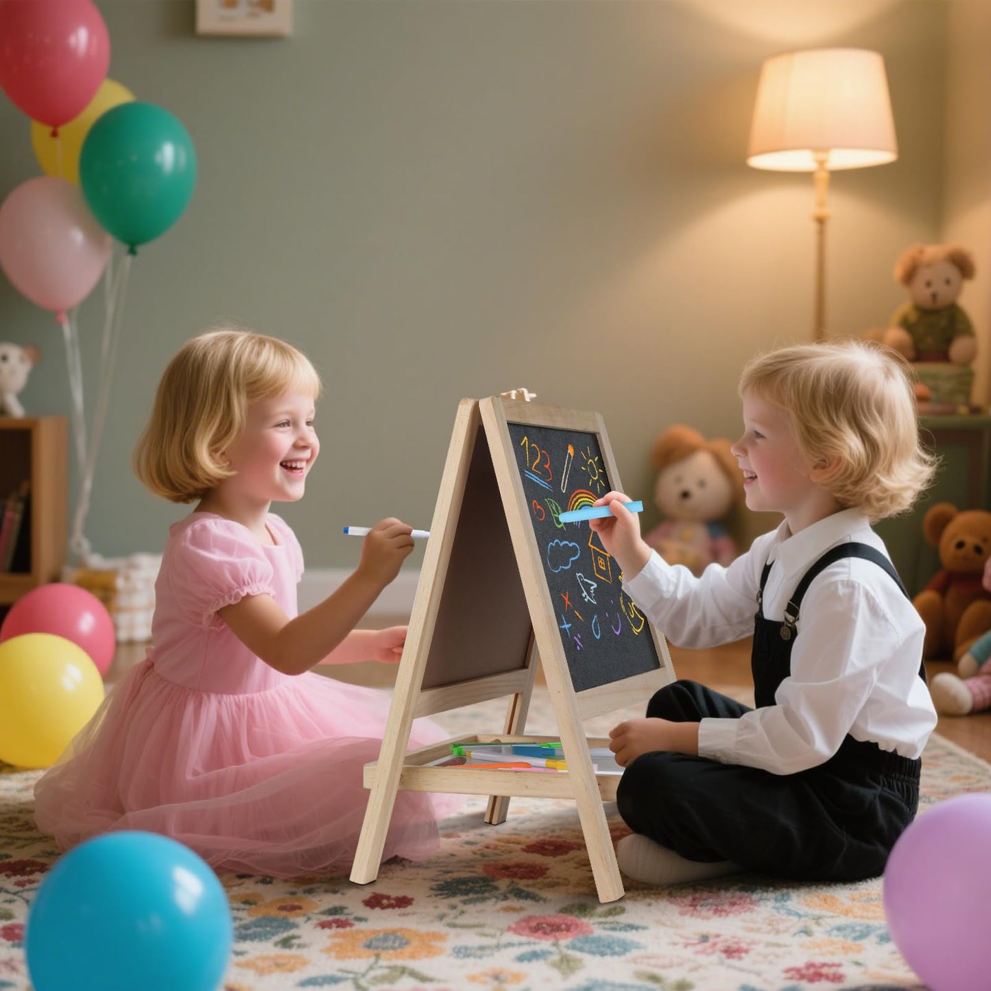 Kileubuto 4-in-1 Tabletop Art Easel for Kids | Chalkboard & Whiteboard