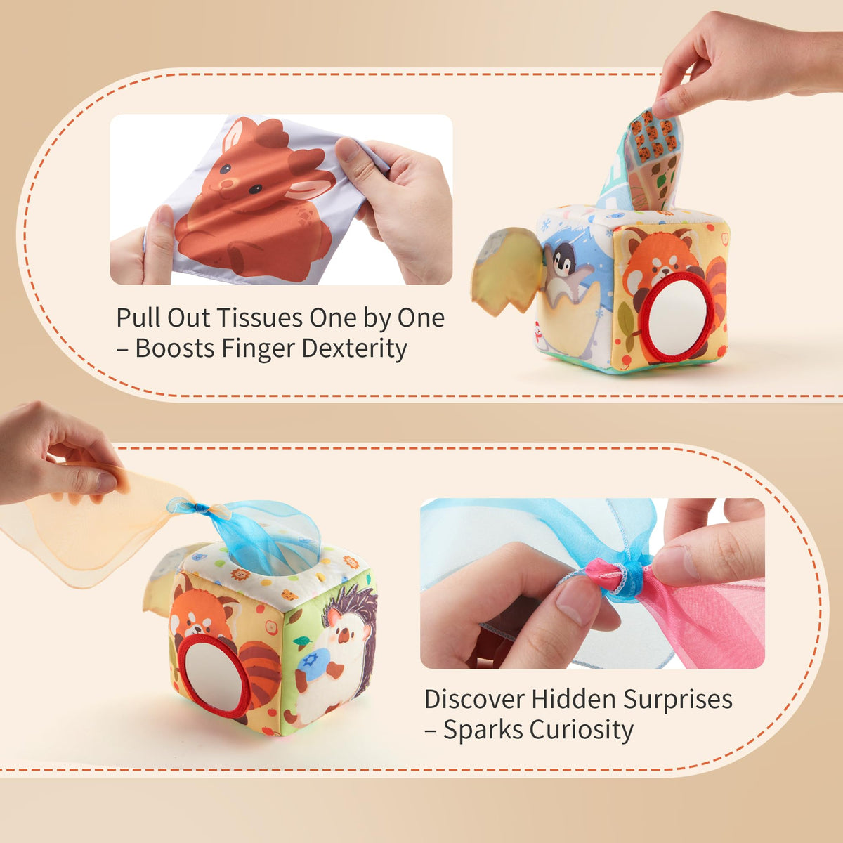 KILGICO Baby Tissue Box Toy – Montessori Sensory Toy for Babies 6–12 Months