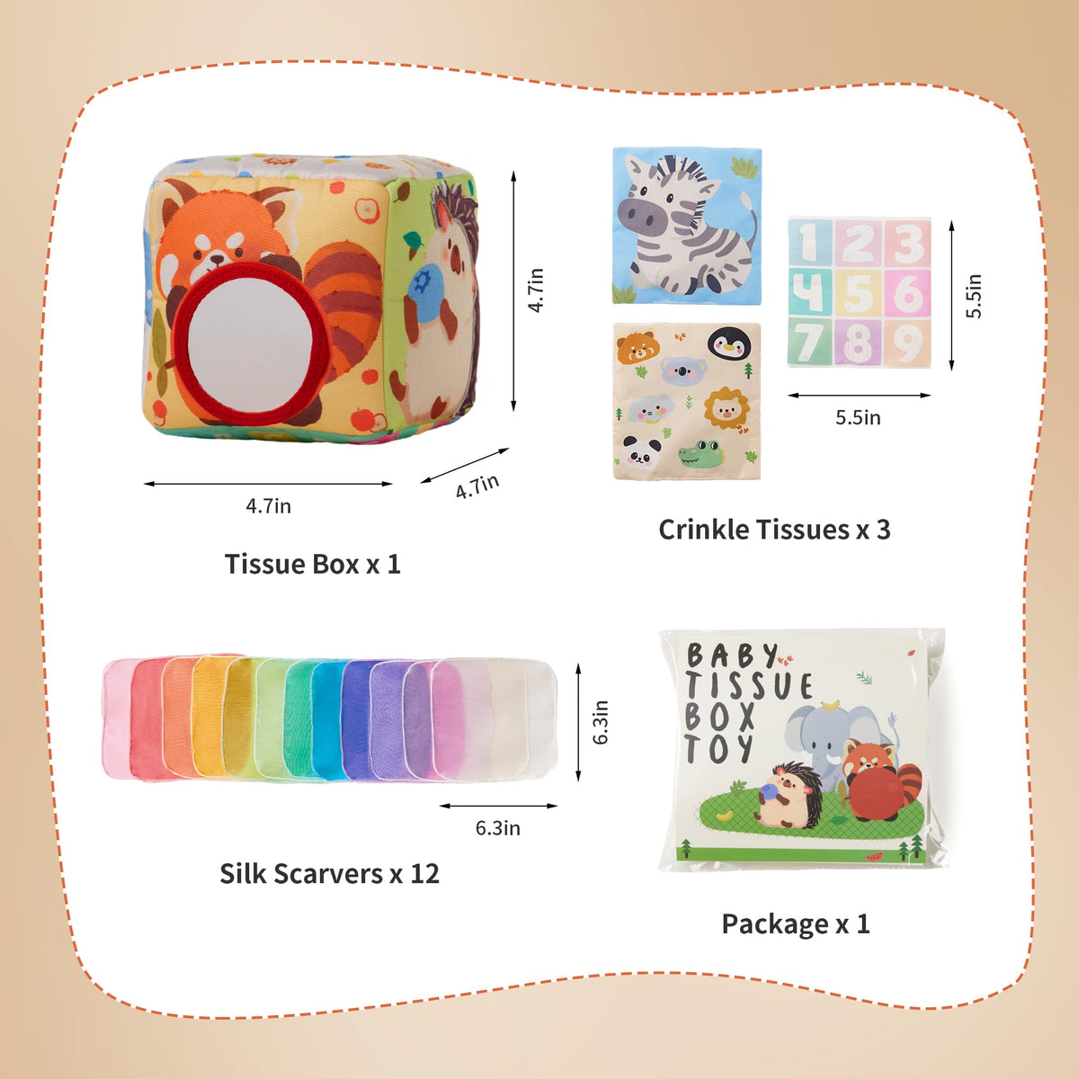 KILGICO Baby Tissue Box Toy – Montessori Sensory Toy for Babies 6–12 Months