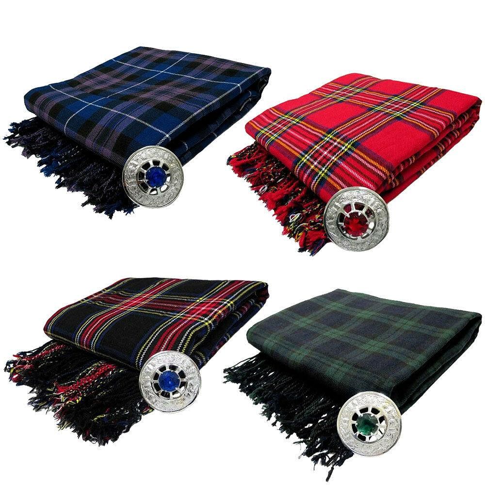 Kilt Fly Plaid 106"x 53" with Stone Brooch  / Kilt Fly Plaid Brooches