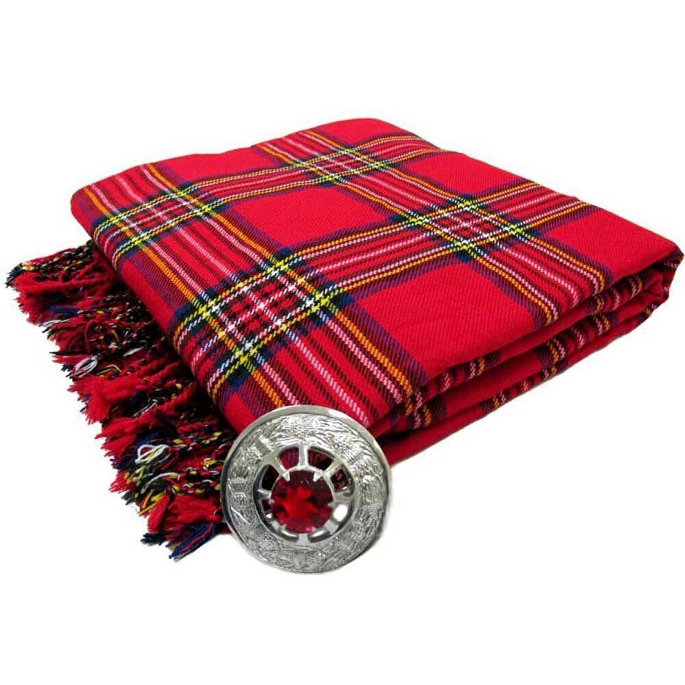 Kilt Fly Plaid 106"x 53" with Stone Brooch  / Kilt Fly Plaid Brooches
