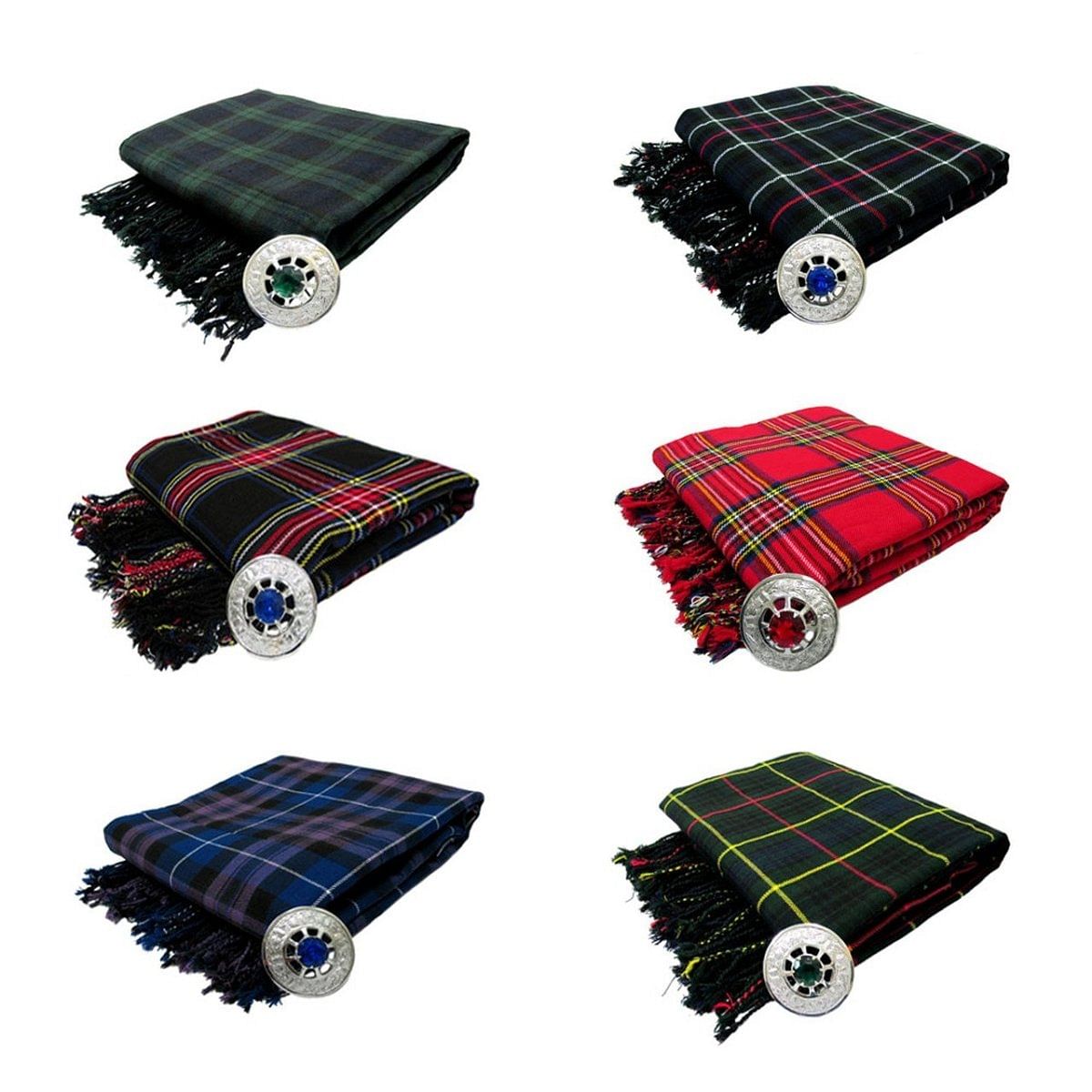 Kilt Fly Plaid 106"x 53" with Stone Brooch  / Kilt Fly Plaid Brooches
