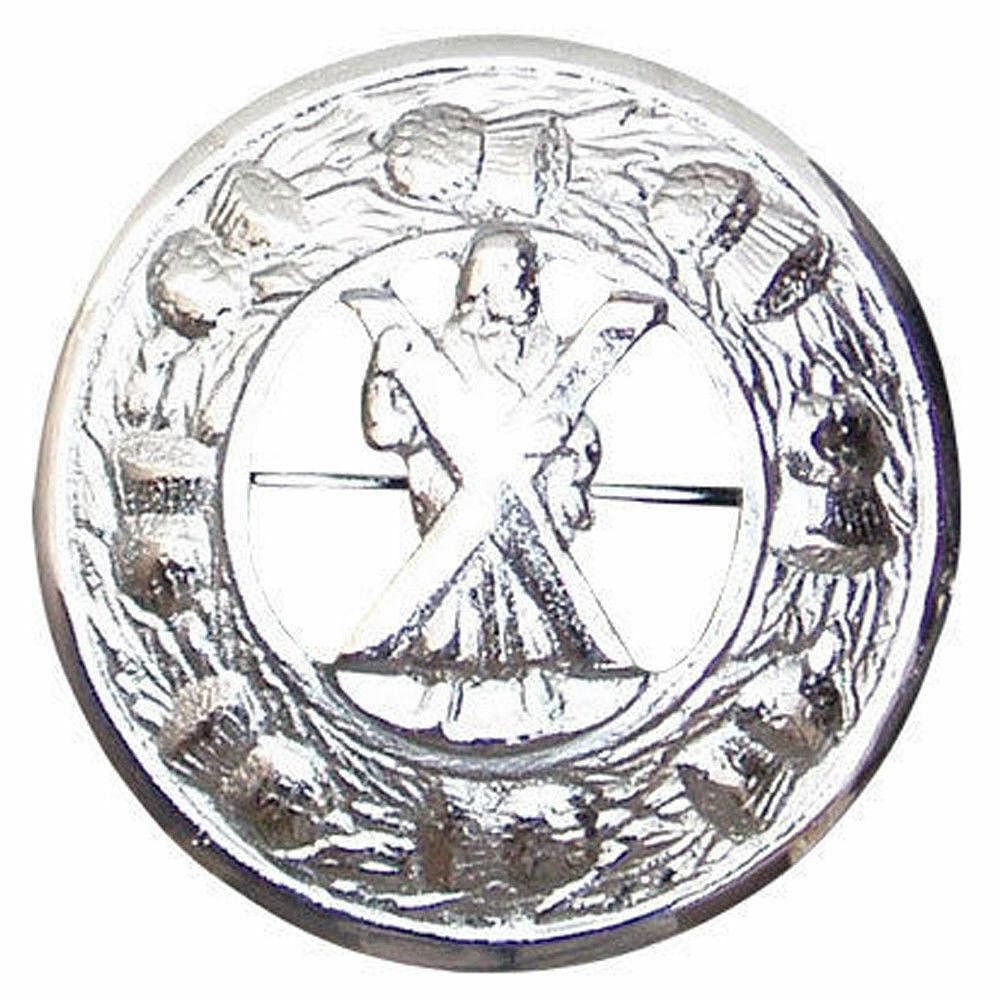 Kilt Fly Plaid Brooch Large With Scrolling Thistle Chrome Border Various Design