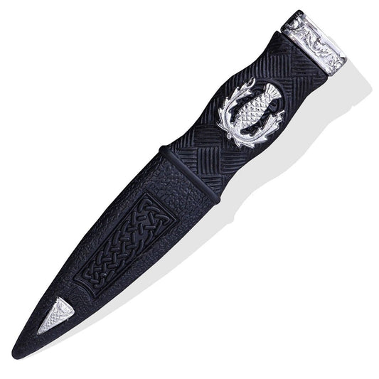 Kilt Highland Wear Safety Sgian Dubh Pewter Mount Thistle Design Chrome