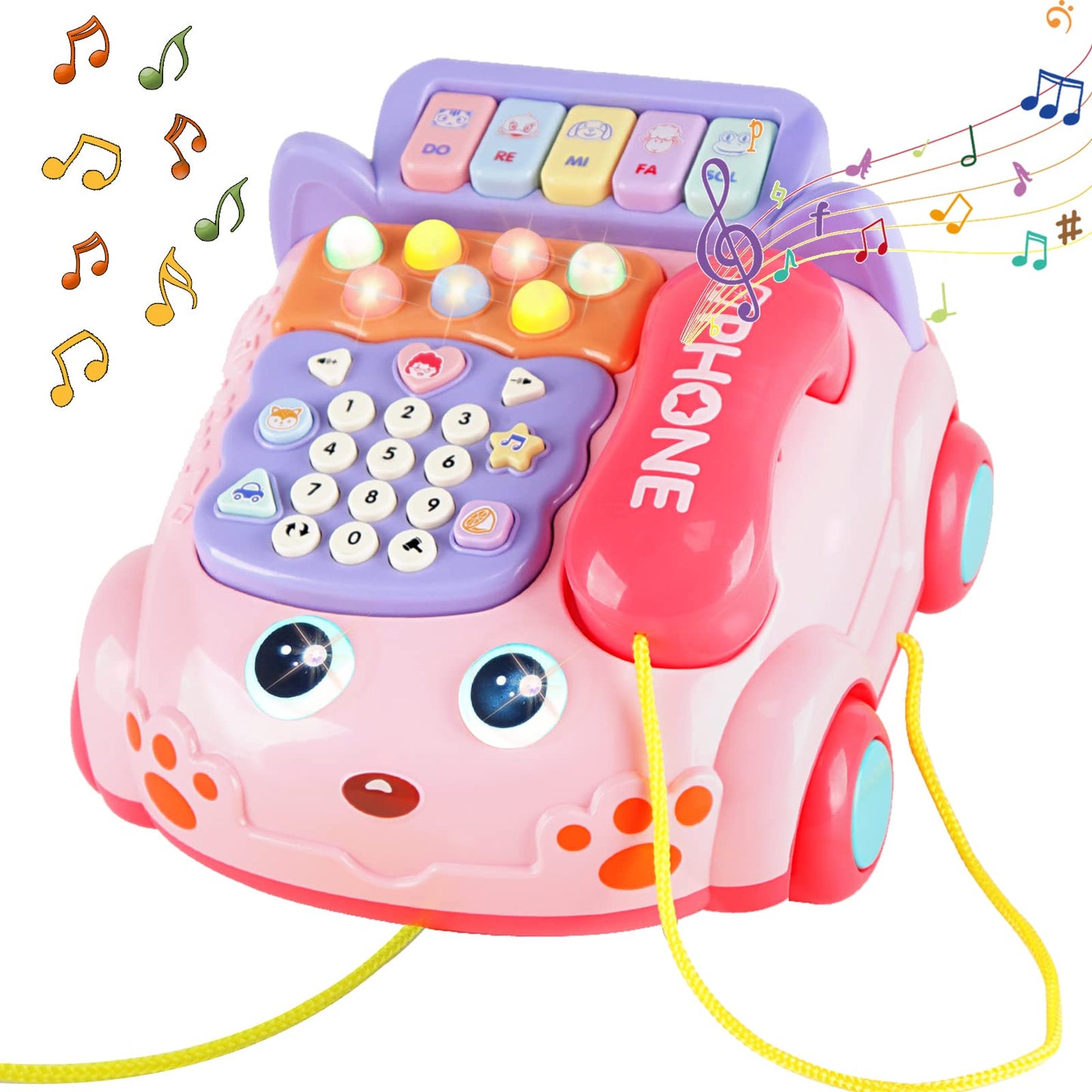 Kimery Baby Phone Toy – Interactive Cartoon Phone with Lights, Piano & Early Learning (Pink, 18M+)