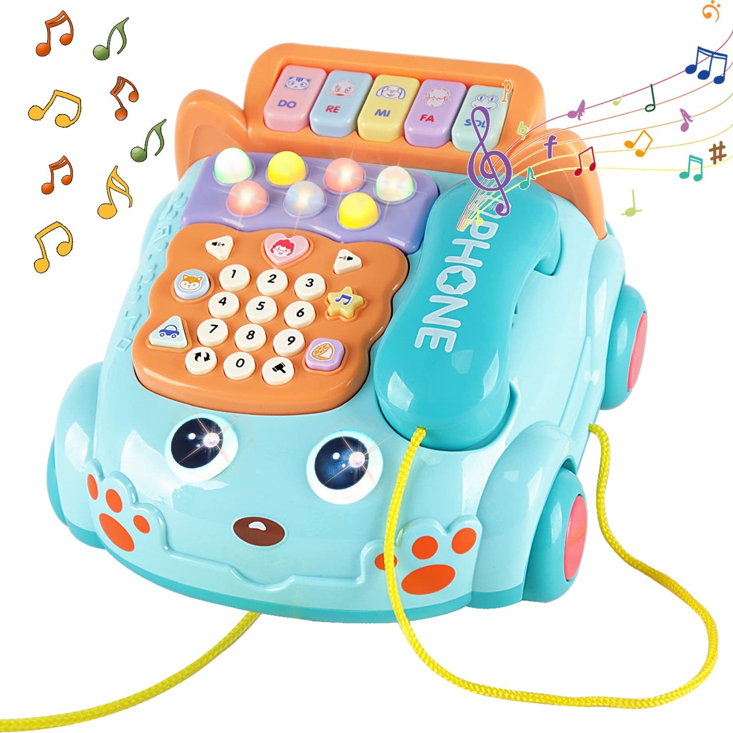 Kimery Baby Toy Phone Cartoon – Interactive Piano & Lights for Early Learning (Blue, 18M+)