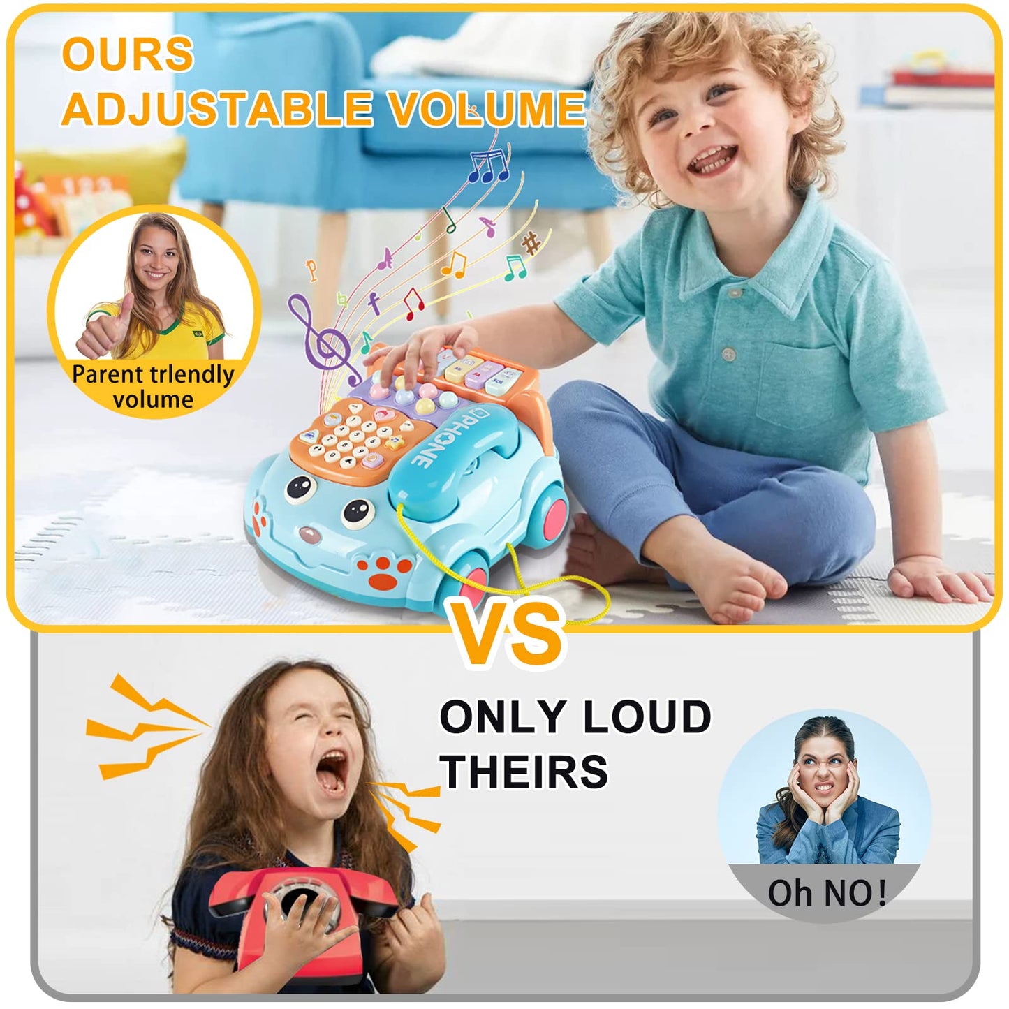 Kimery Baby Toy Phone Cartoon – Interactive Piano & Lights for Early Learning (Blue, 18M+)