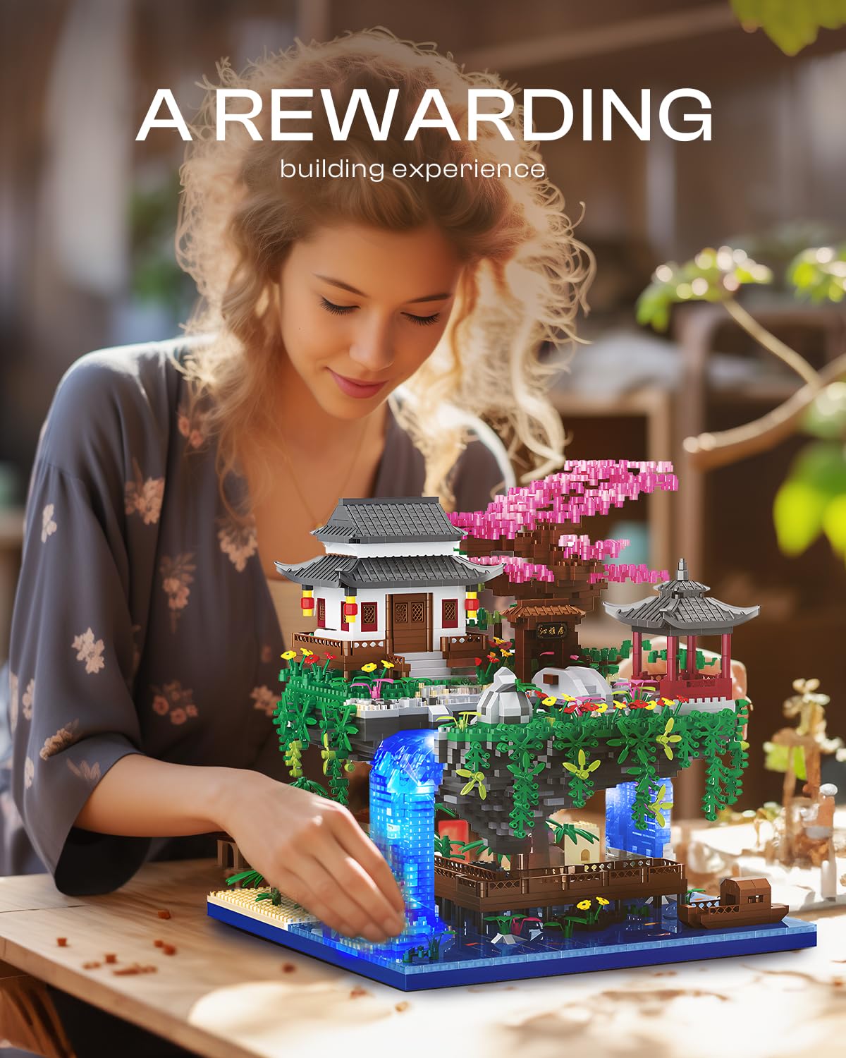 Kimiangel Big Bonsai Flowers Tree Architecture Set — Lighted Cherry Blossom Building Kit