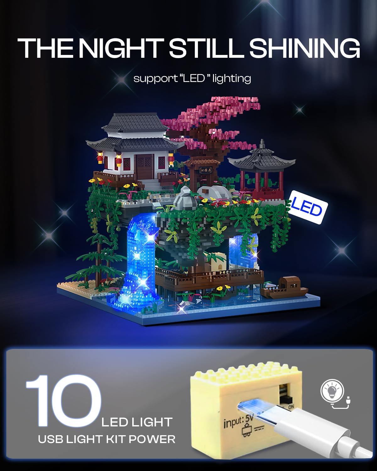 Kimiangel Big Bonsai Flowers Tree Architecture Set — Lighted Cherry Blossom Building Kit