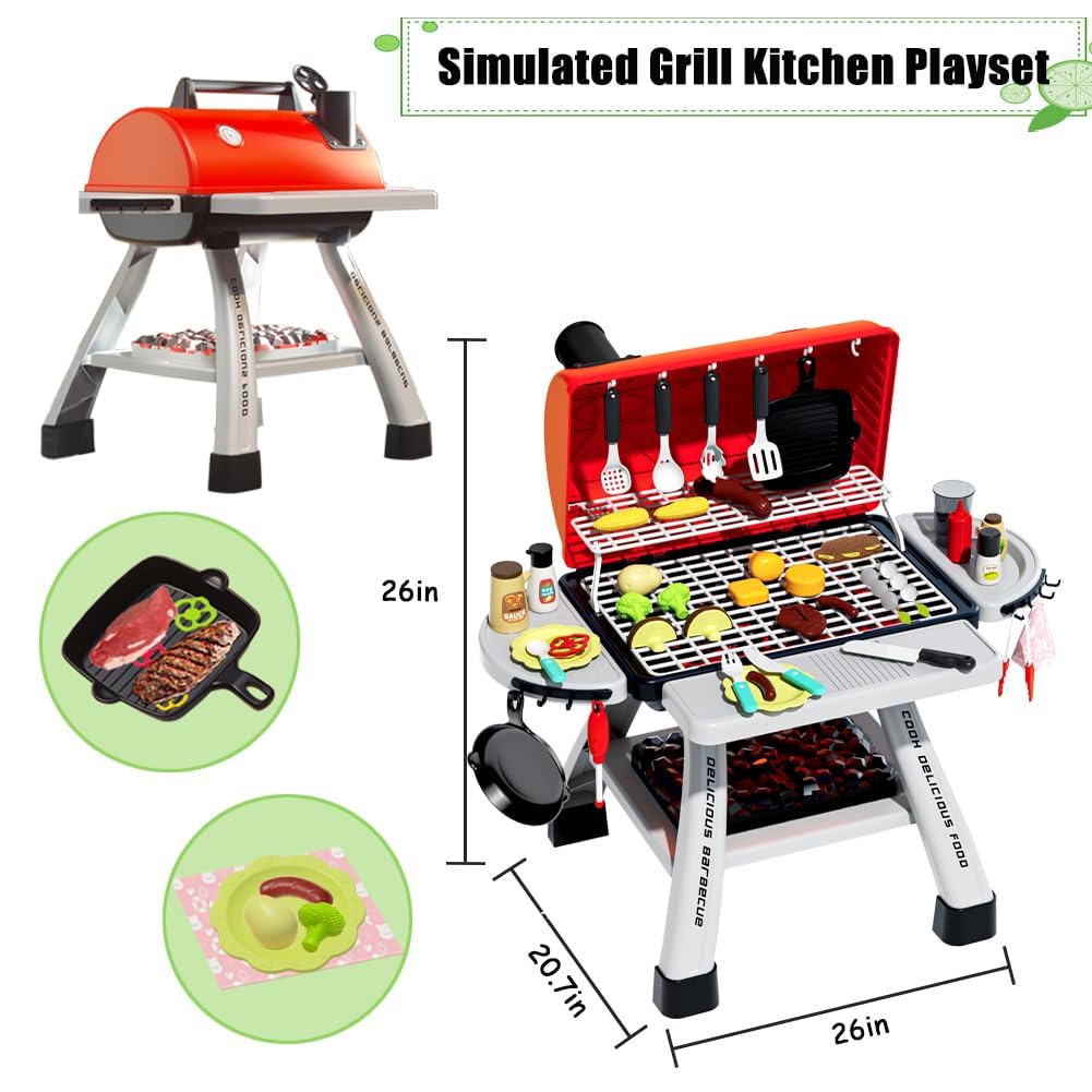 Kimicare Kids BBQ Grill Playset – Realistic Smoke, Light & Sound for Pretend Cooking (Ages 3-5)