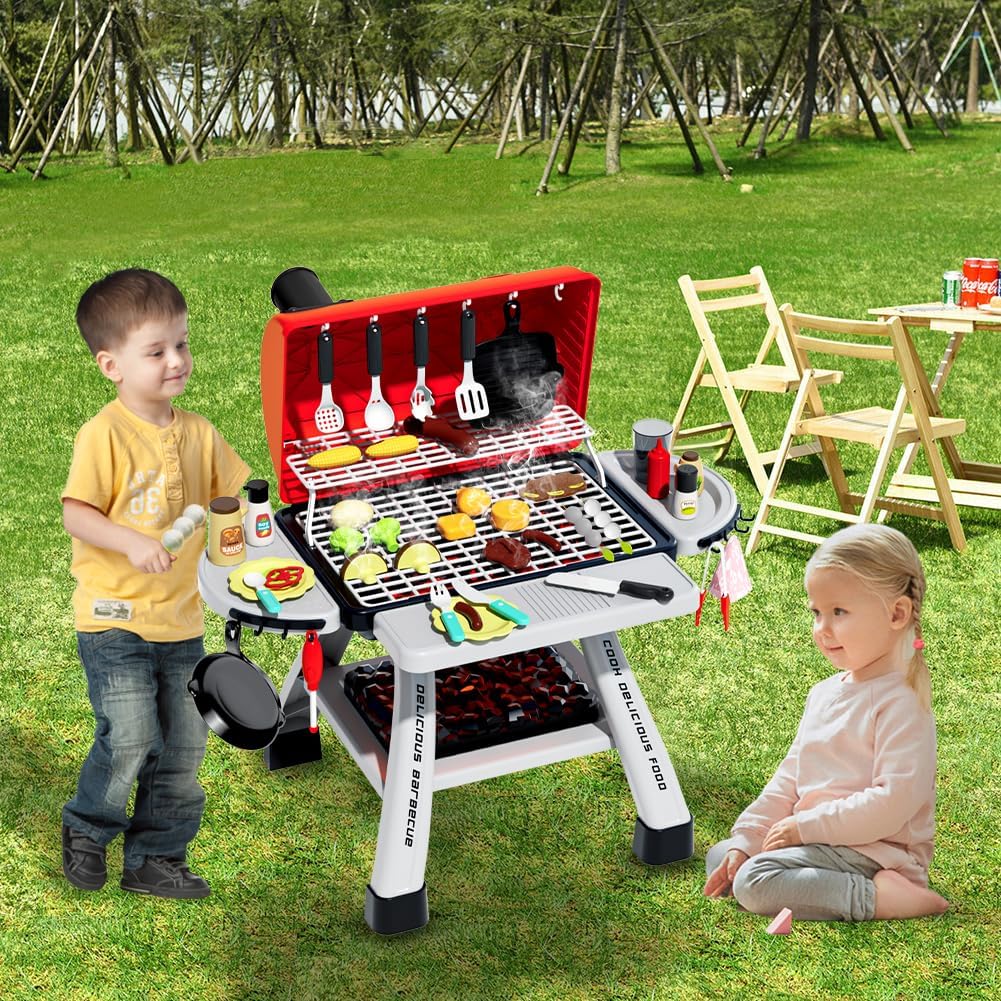 Kimicare Kids BBQ Grill Playset – Realistic Smoke, Light & Sound for Pretend Cooking (Ages 3-5)