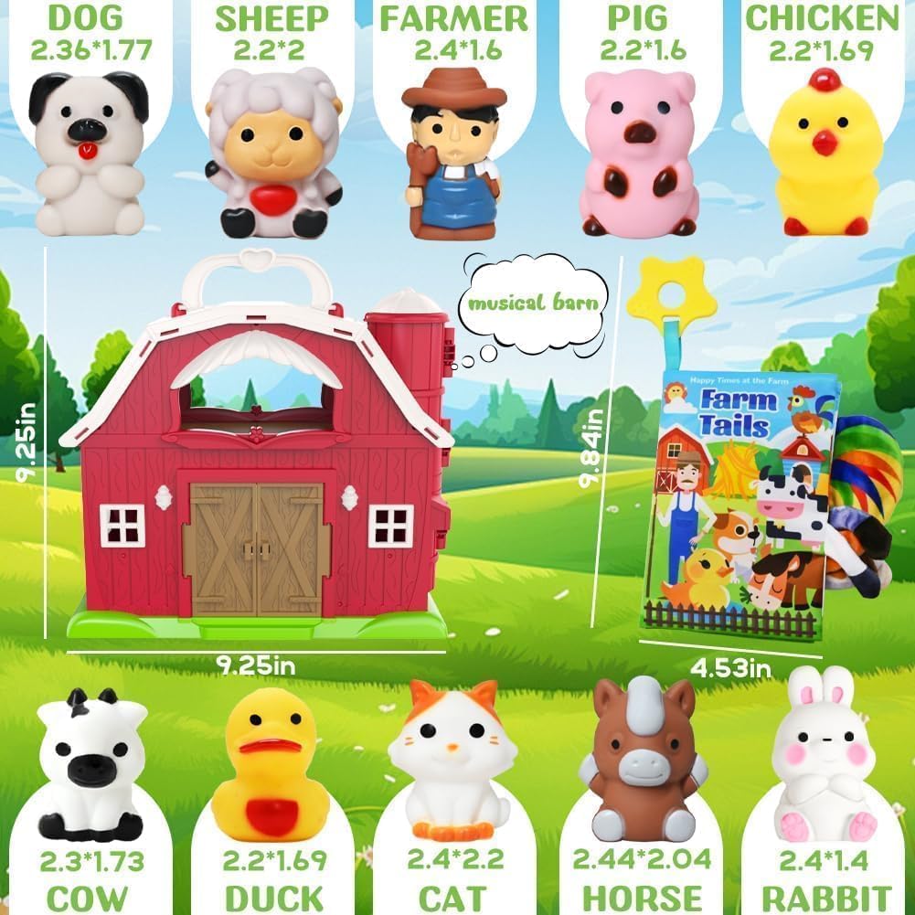 Kimicare Musical Red Barn Farm Playset – Finger Puppets & Baby Book for 3-5 Year Olds