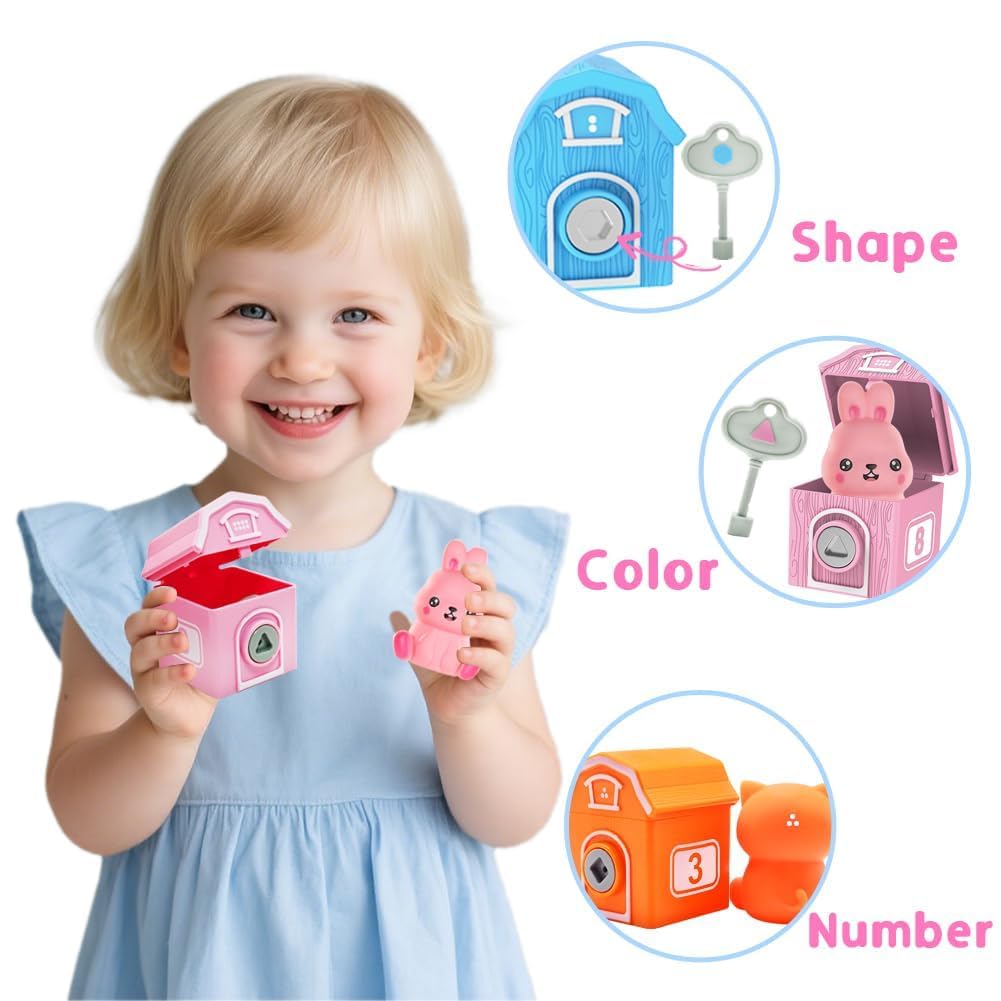 Kimicare Learning Montessori Farm Train Toy for Toddlers – 10 Barns, Keys & Finger Puppets