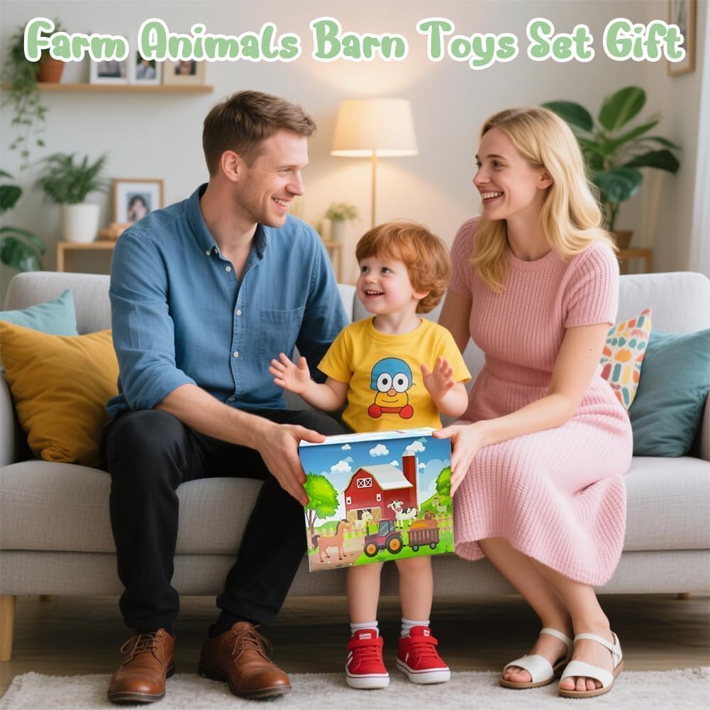 Kimicare Musical Red Barn Farm Playset – Finger Puppets & Baby Book for 3-5 Year Olds