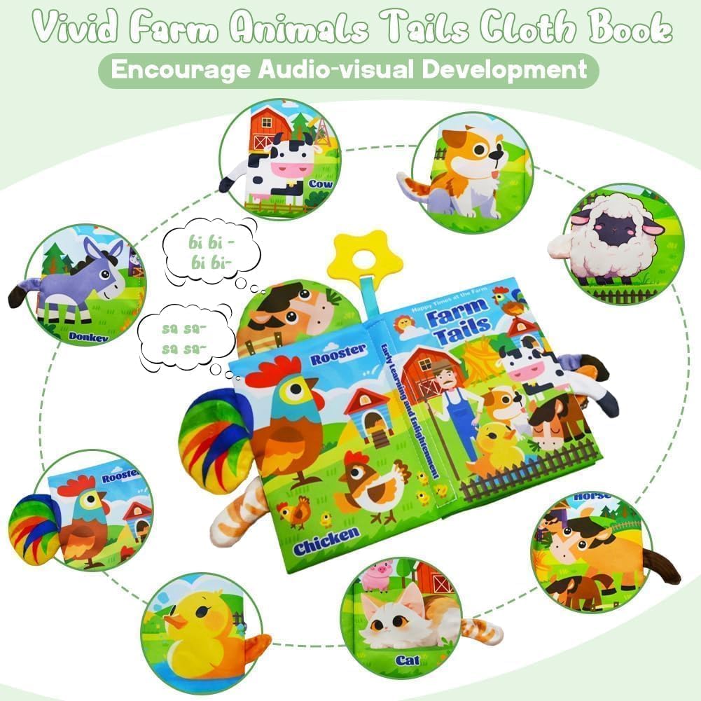 Kimicare Musical Red Barn Farm Playset – Finger Puppets & Baby Book for 3-5 Year Olds