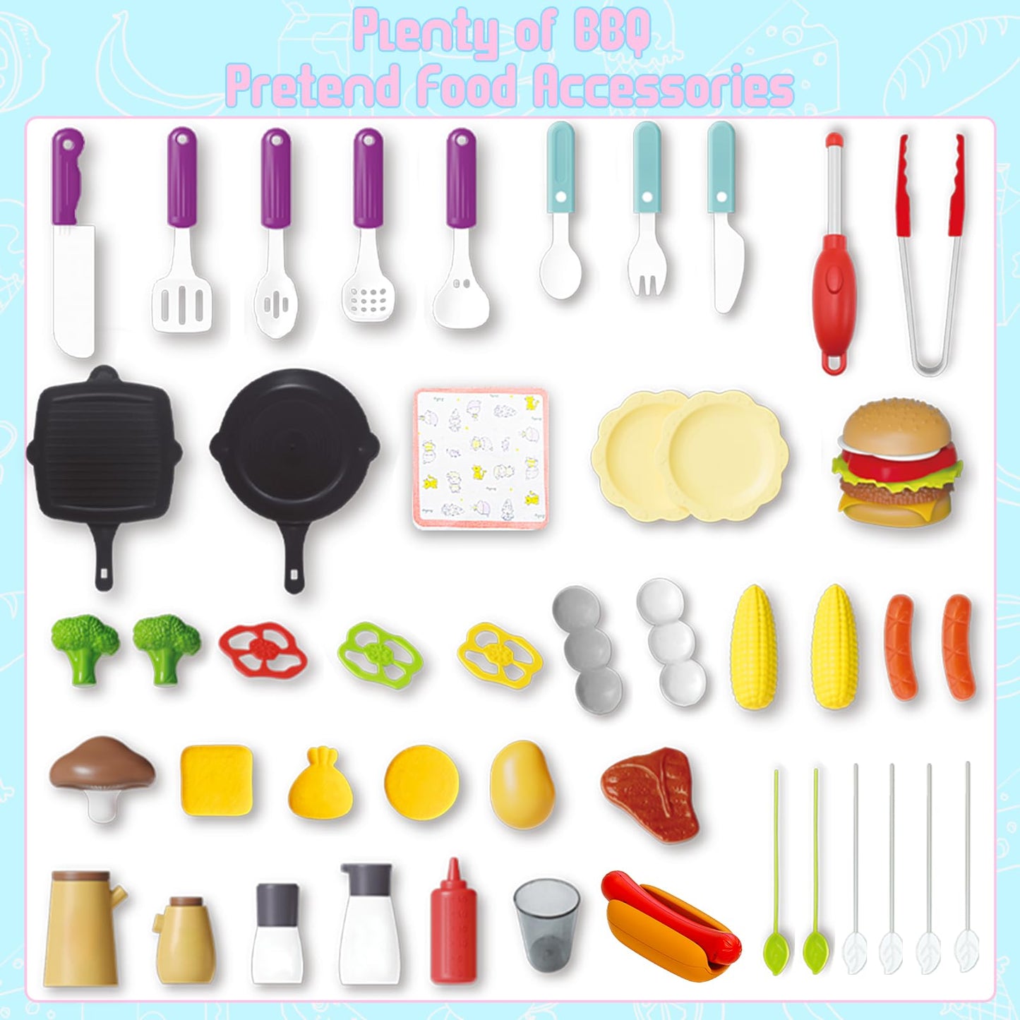 Kimicare Kid Toy Grill – Portable BBQ Playset with Light, Sound & Smoke for Kids 3-8