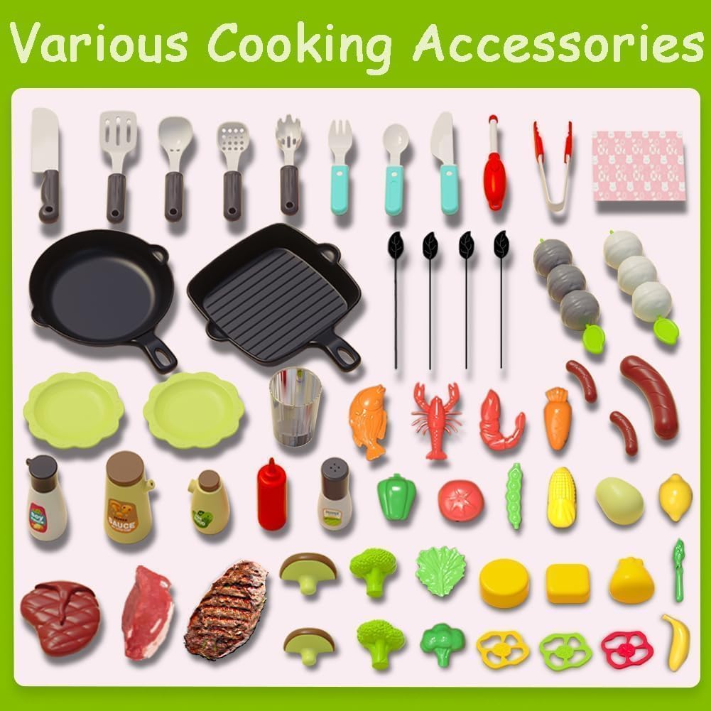 Kimicare Kids BBQ Grill Playset – Realistic Smoke, Light & Sound for Pretend Cooking (Ages 3-5)