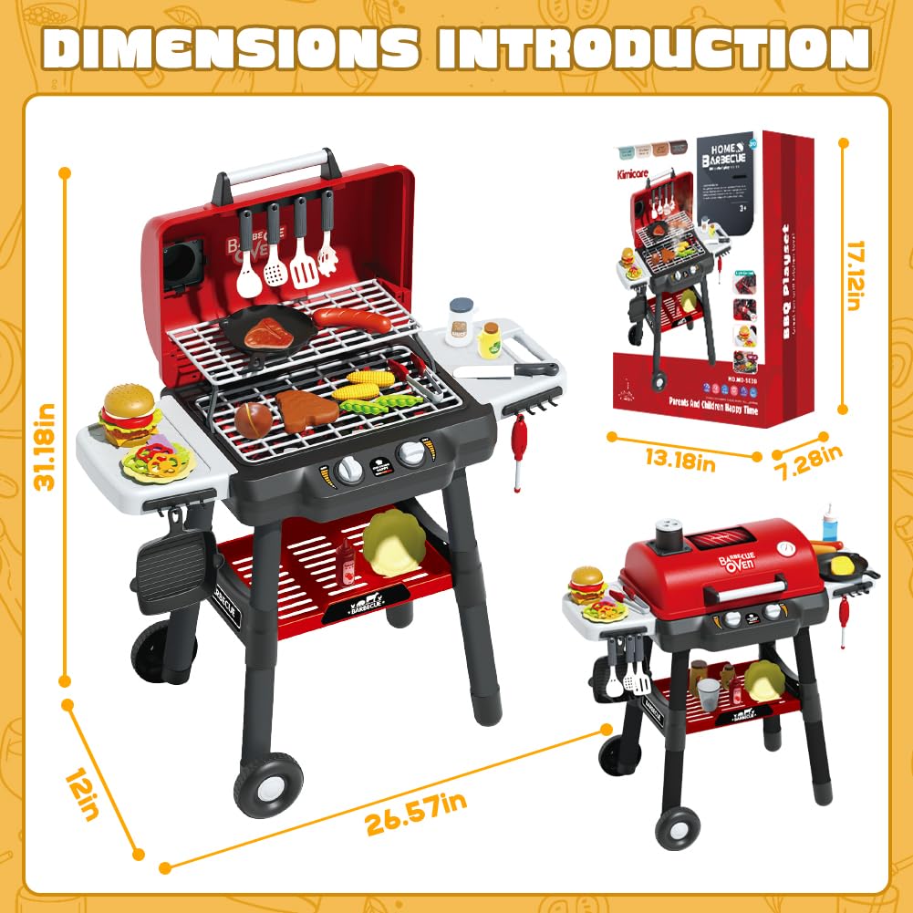 Kimicare Kids Grill Playset – Realistic BBQ Toy with Smoke, Lights & Wheel for Ages 3-5