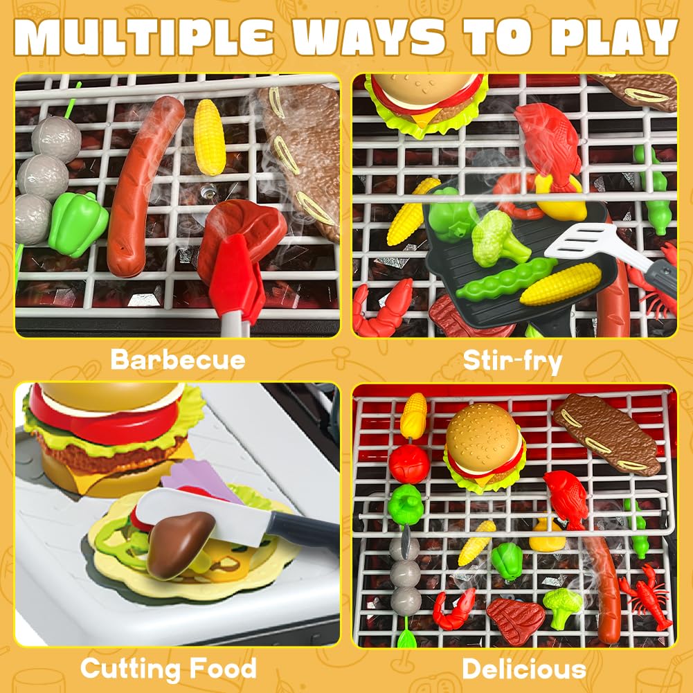 Kimicare Kids Grill Playset – Realistic BBQ Toy with Smoke, Lights & Wheel for Ages 3-5