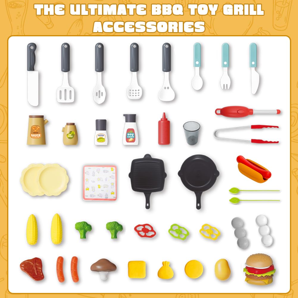 Kimicare Kids Grill Playset – Realistic BBQ Toy with Smoke, Lights & Wheel for Ages 3-5