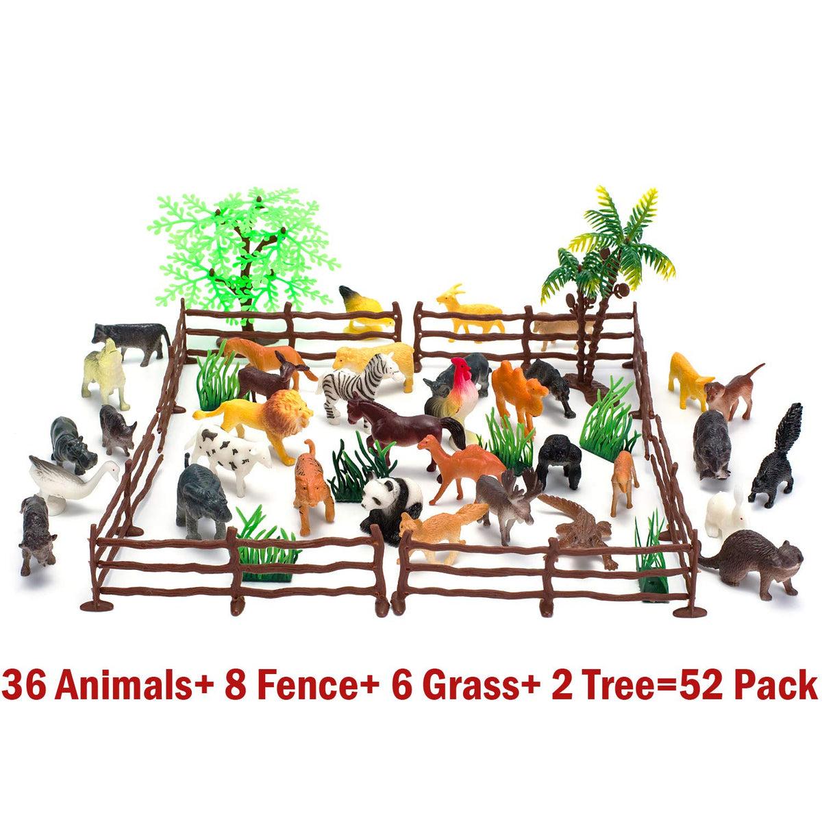 Kimicare Animal Figurines Toy Set – 52 Pcs Mini Safari Animals