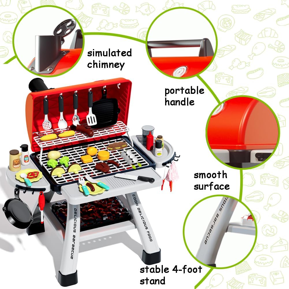 Kimicare Kids BBQ Grill Playset – Realistic Smoke, Light & Sound for Pretend Cooking (Ages 3-5)
