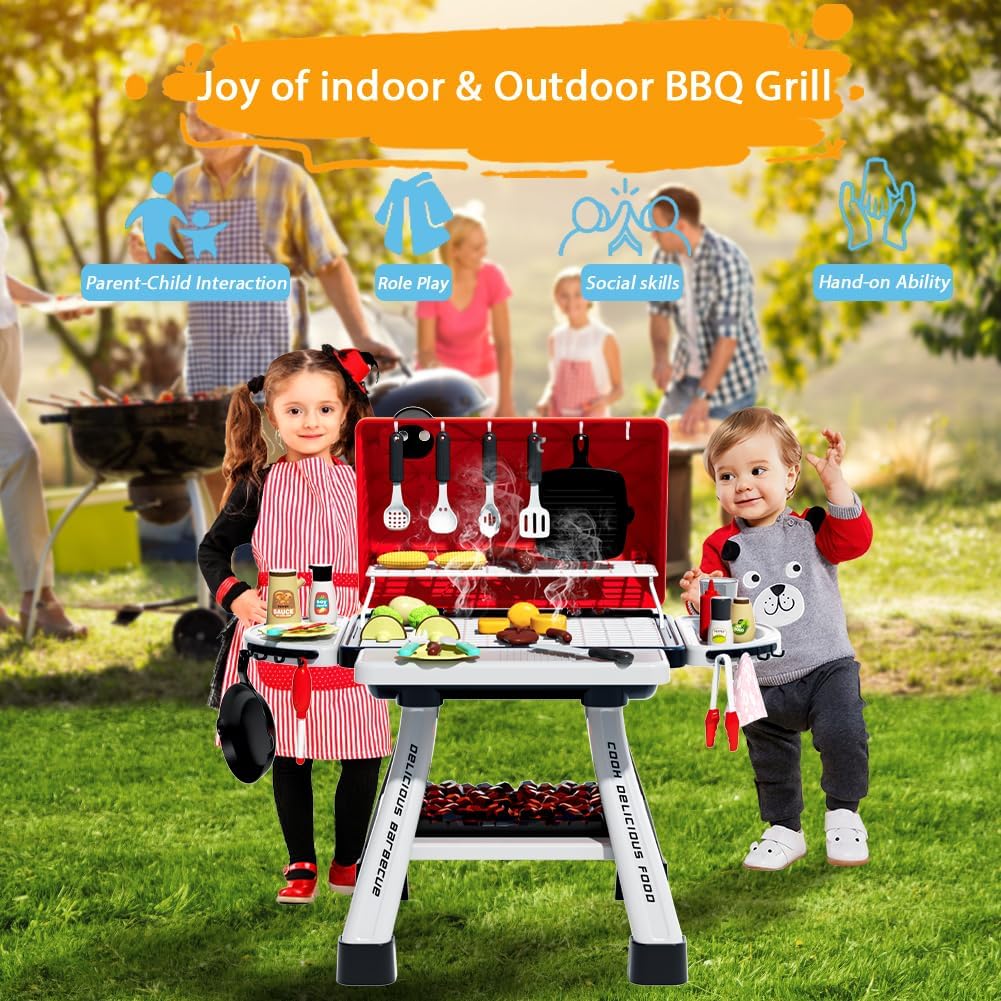 Kimicare Kids BBQ Grill Playset – Realistic Smoke, Light & Sound for Pretend Cooking (Ages 3-5)