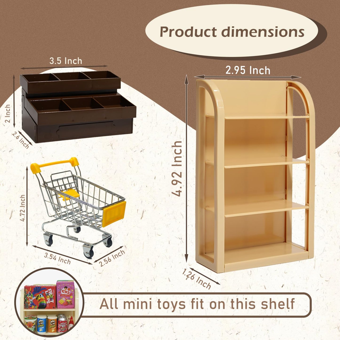 Kimo 180Pcs Mini Shopping Cart Playset – Pretend Grocery Dollhouse Accessories for Toddlers