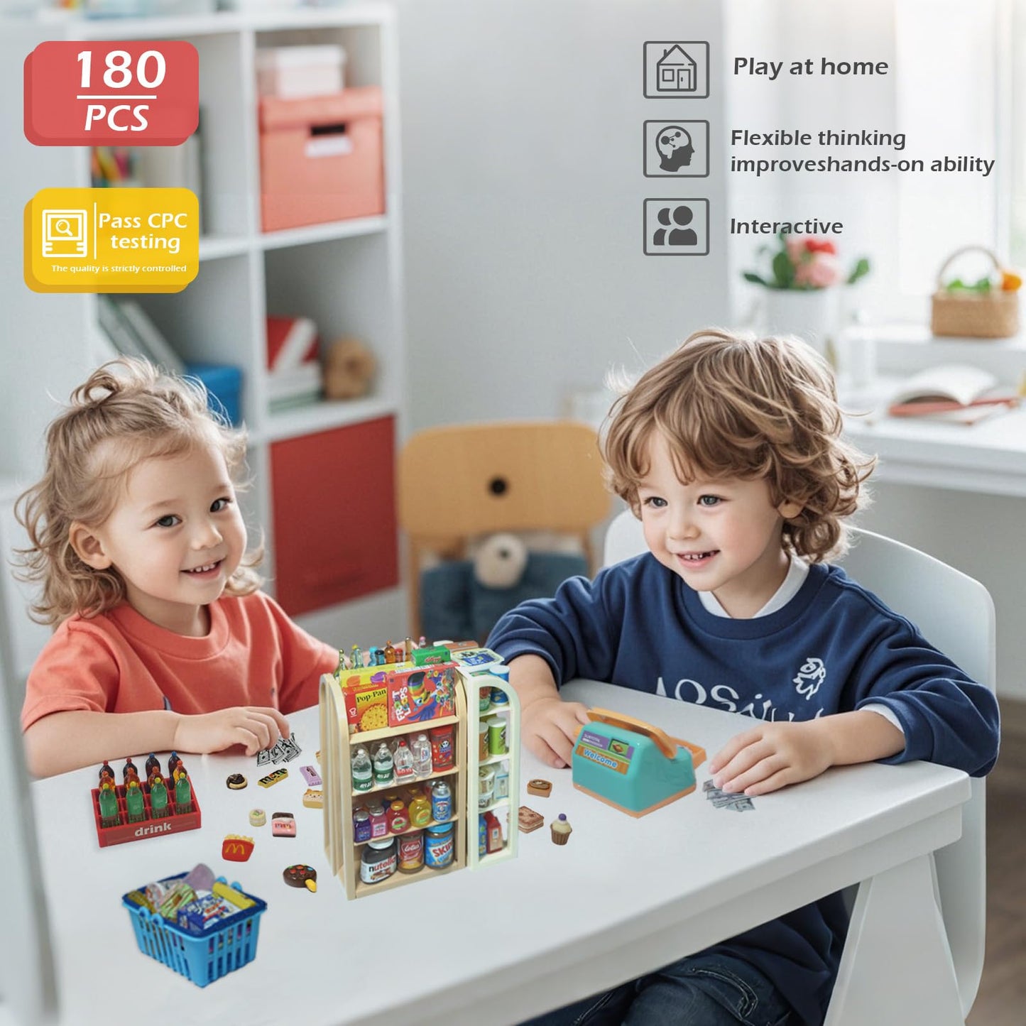 Kimo 180Pcs Mini Shopping Cart Playset – Pretend Grocery Dollhouse Accessories for Toddlers