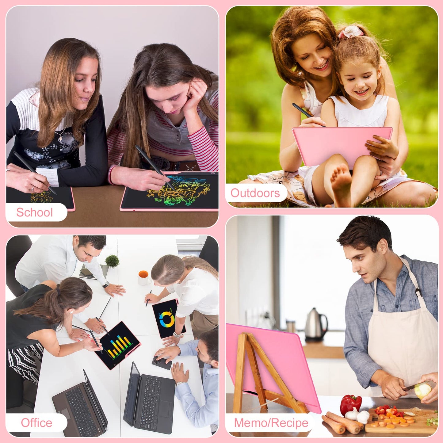 Kinayue LCD Writing Tablet – 16-Inch Colorful Screen Doodle Board for Kids (Pink) | Rechargeable