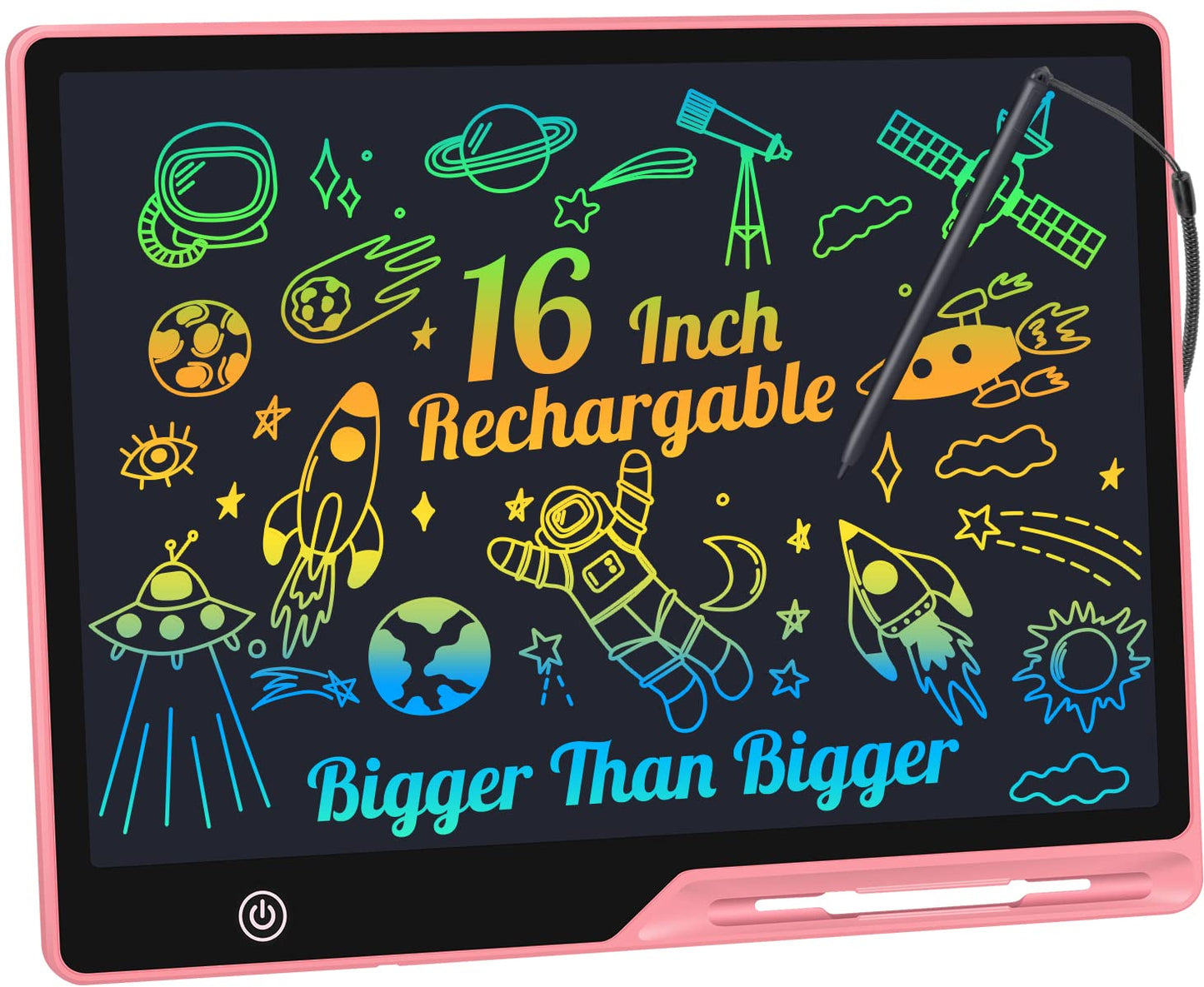 Kinayue LCD Writing Tablet – 16-Inch Colorful Screen Doodle Board for Kids (Pink) | Rechargeable