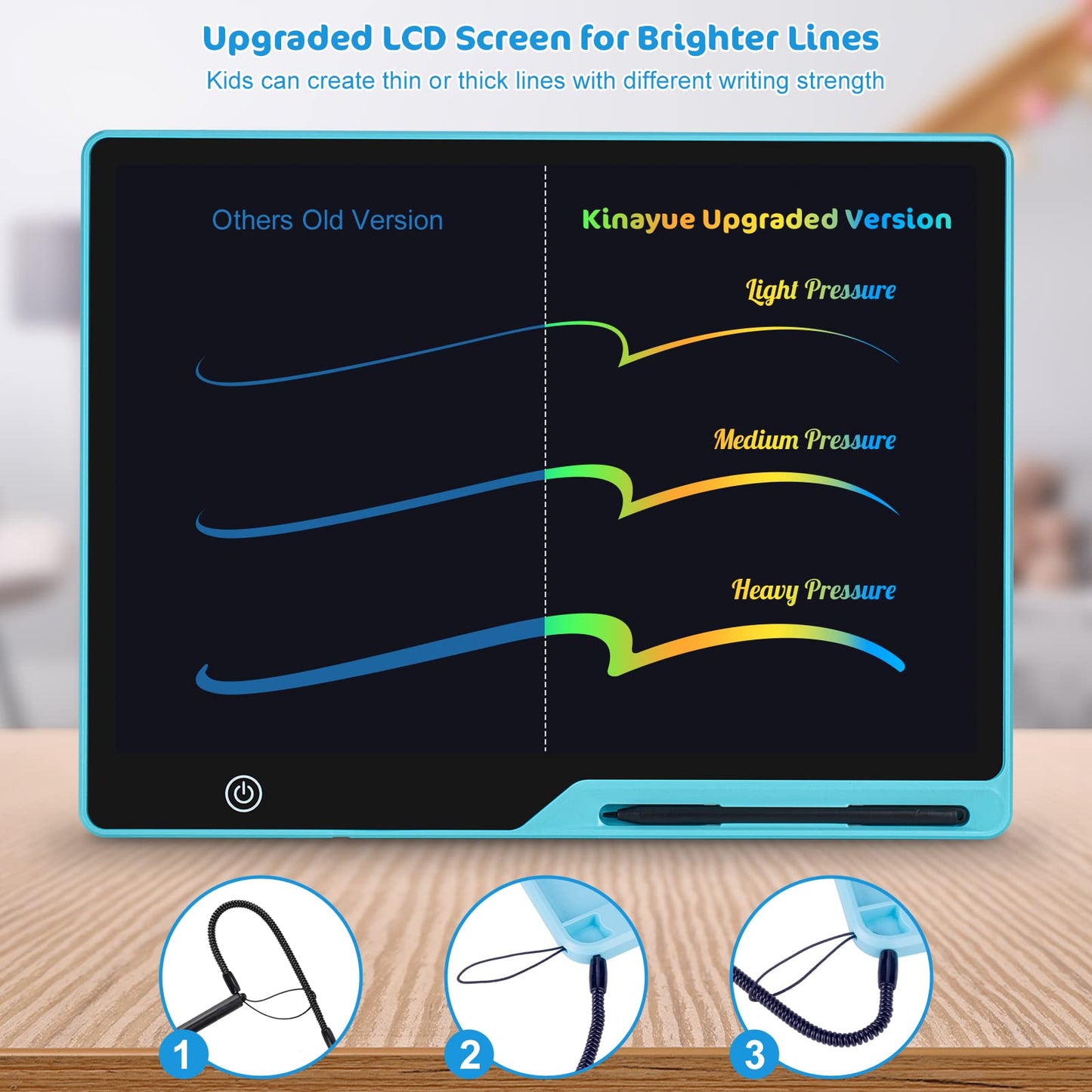 Kinayue 16-Inch LCD Writing Tablet – Colorful Screen Doodle Board for Kids, Rechargeable & Portable