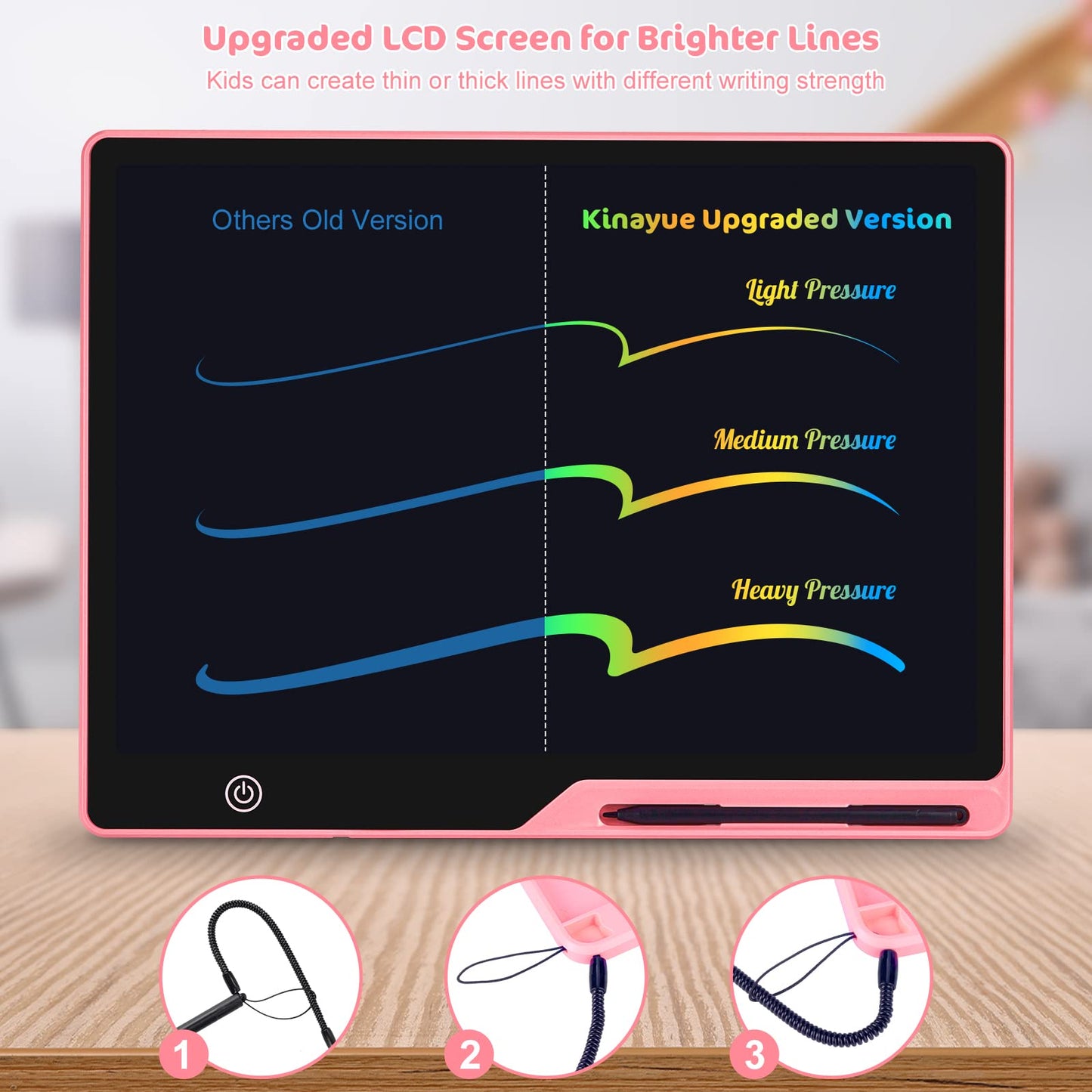 Kinayue LCD Writing Tablet – 16-Inch Colorful Screen Doodle Board for Kids (Pink) | Rechargeable