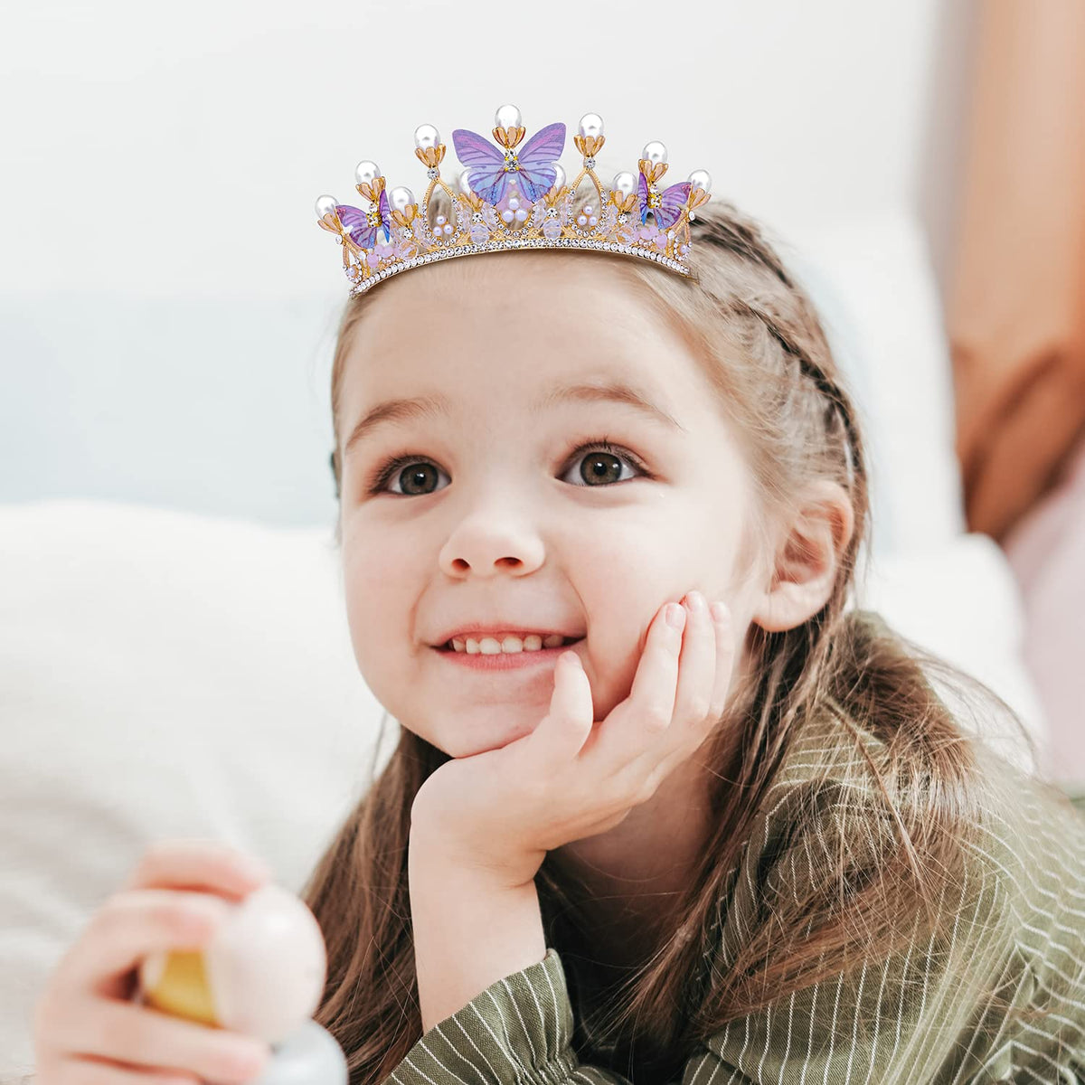 KINBOM Butterfly Crown for Girls – Purple Princess Tiara with Pearls & Butterflies