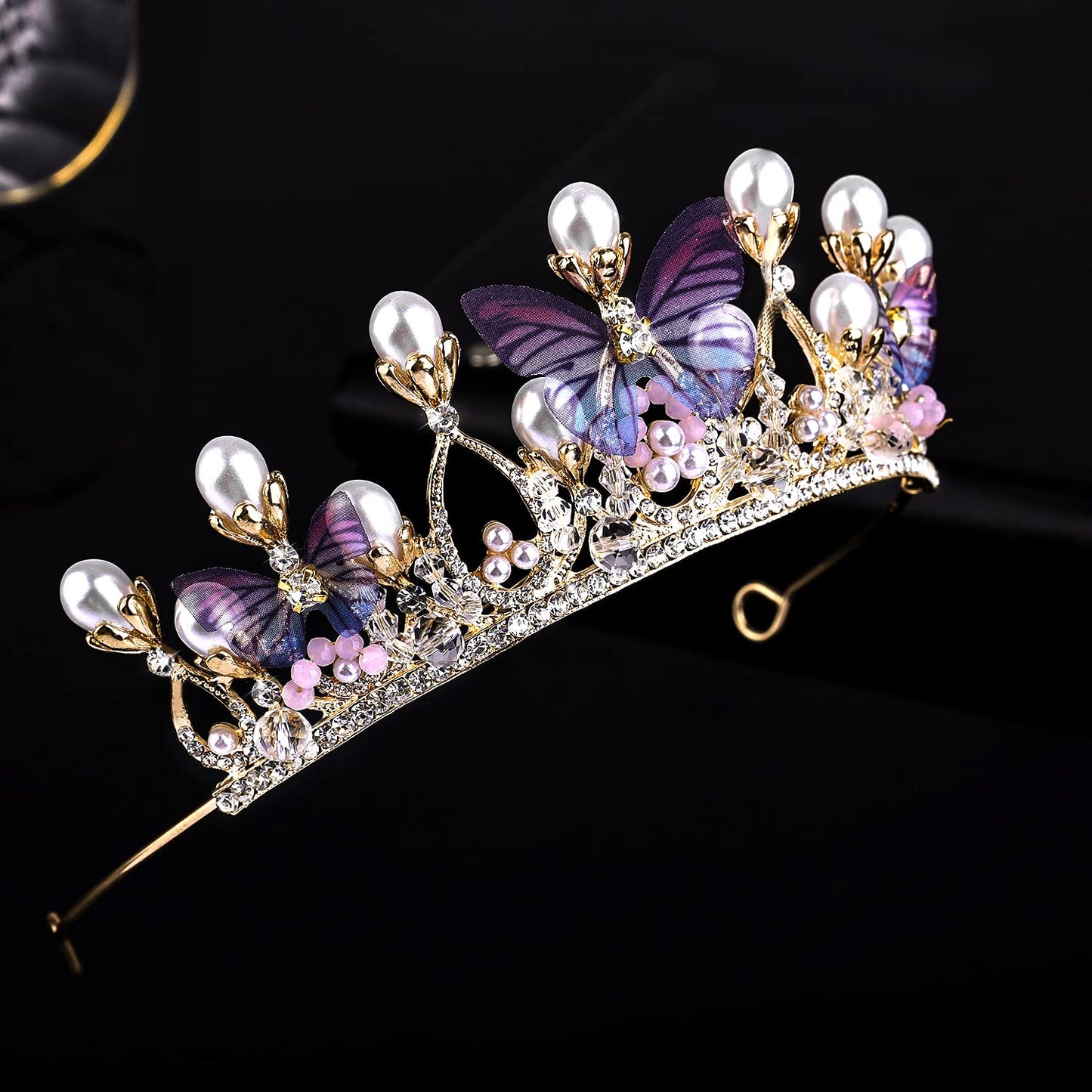 KINBOM Butterfly Crown for Girls – Purple Princess Tiara with Pearls & Butterflies