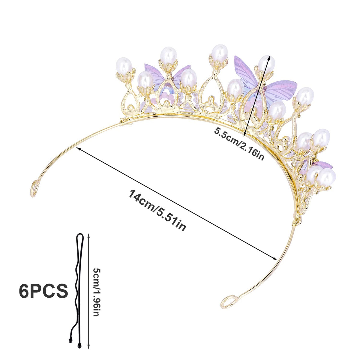 KINBOM Butterfly Crown for Girls – Purple Princess Tiara with Pearls & Butterflies