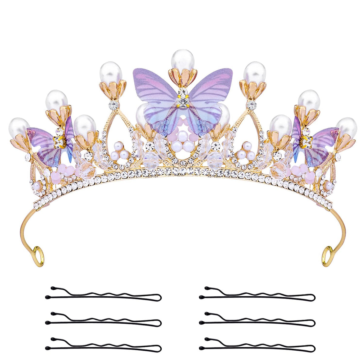 KINBOM Butterfly Crown for Girls – Purple Princess Tiara with Pearls & Butterflies