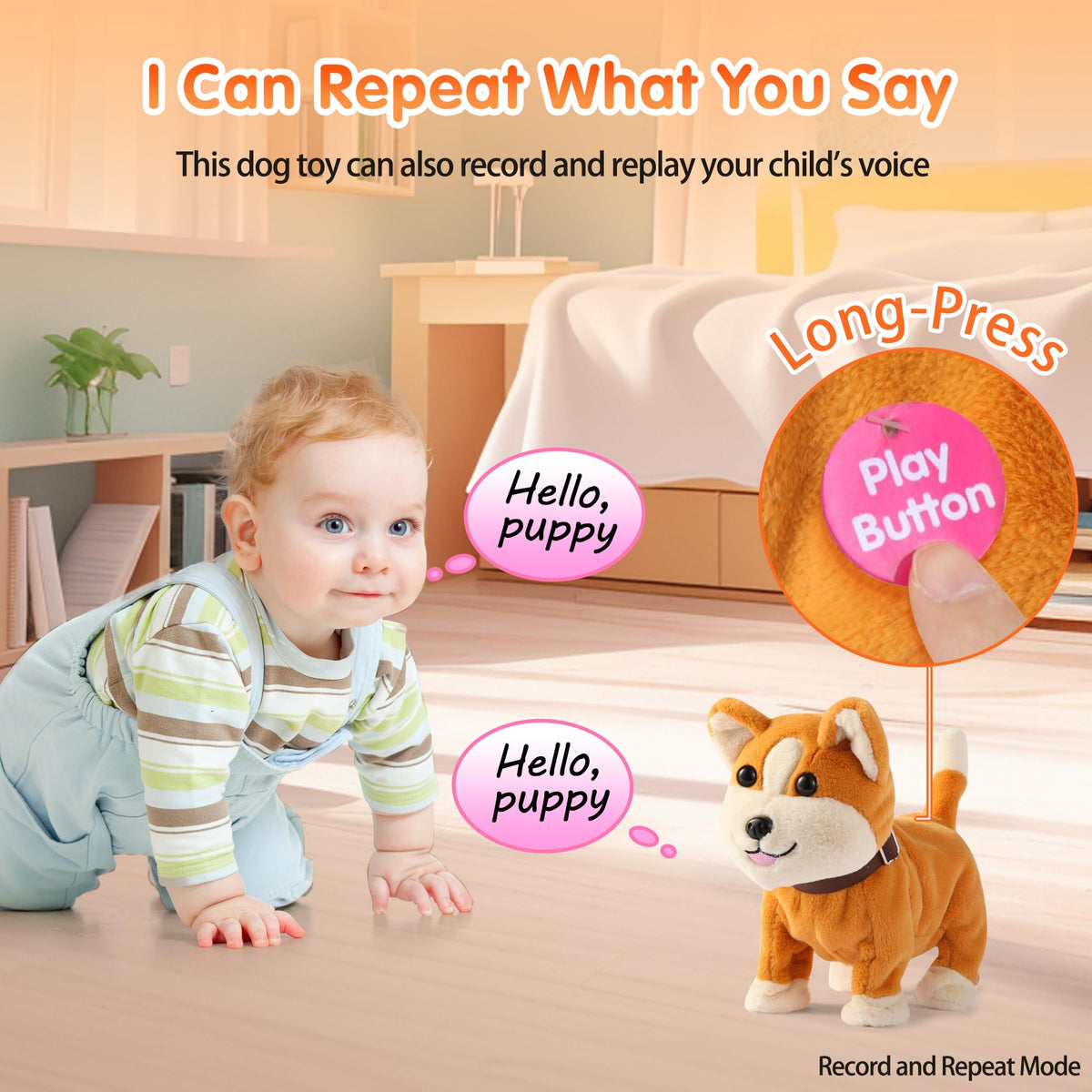Kindenwinn Interactive Corgi Plush Toy for Kids 3+ — Voice-Activated, Walking & Barking with Accessories