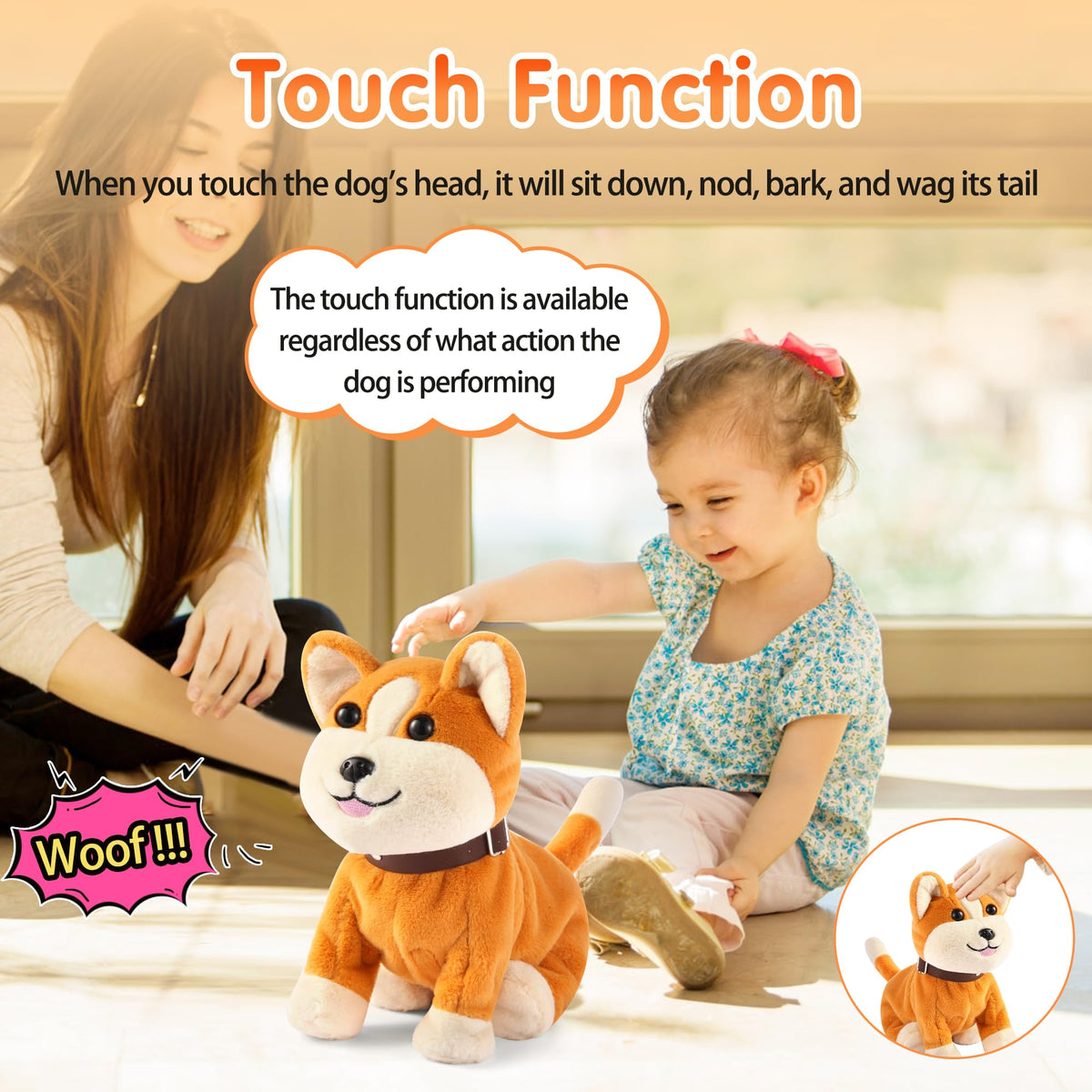 Kindenwinn Interactive Corgi Plush Toy for Kids 3+ — Voice-Activated, Walking & Barking with Accessories