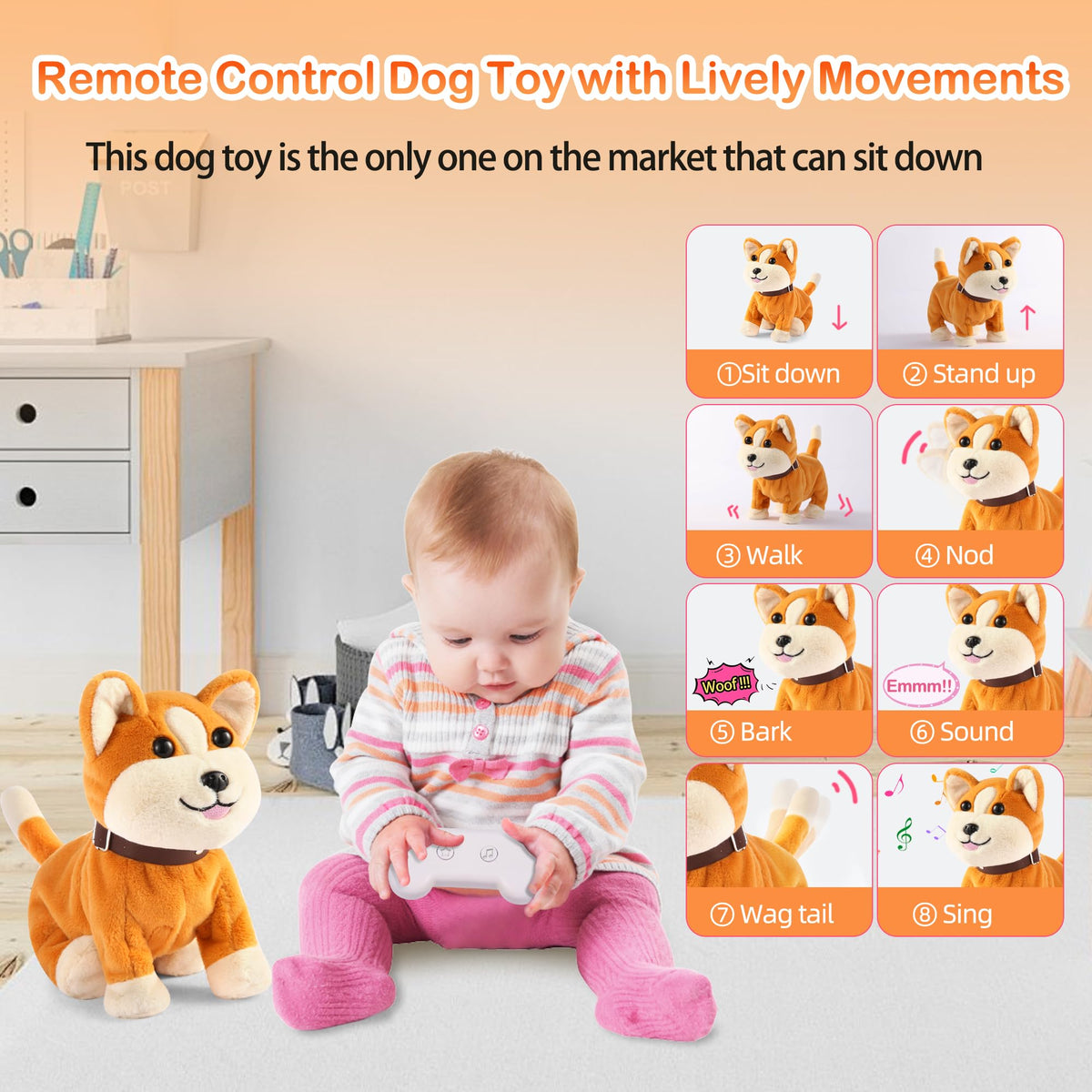 Kindenwinn Interactive Corgi Plush Toy for Kids 3+ — Voice-Activated, Walking & Barking with Accessories